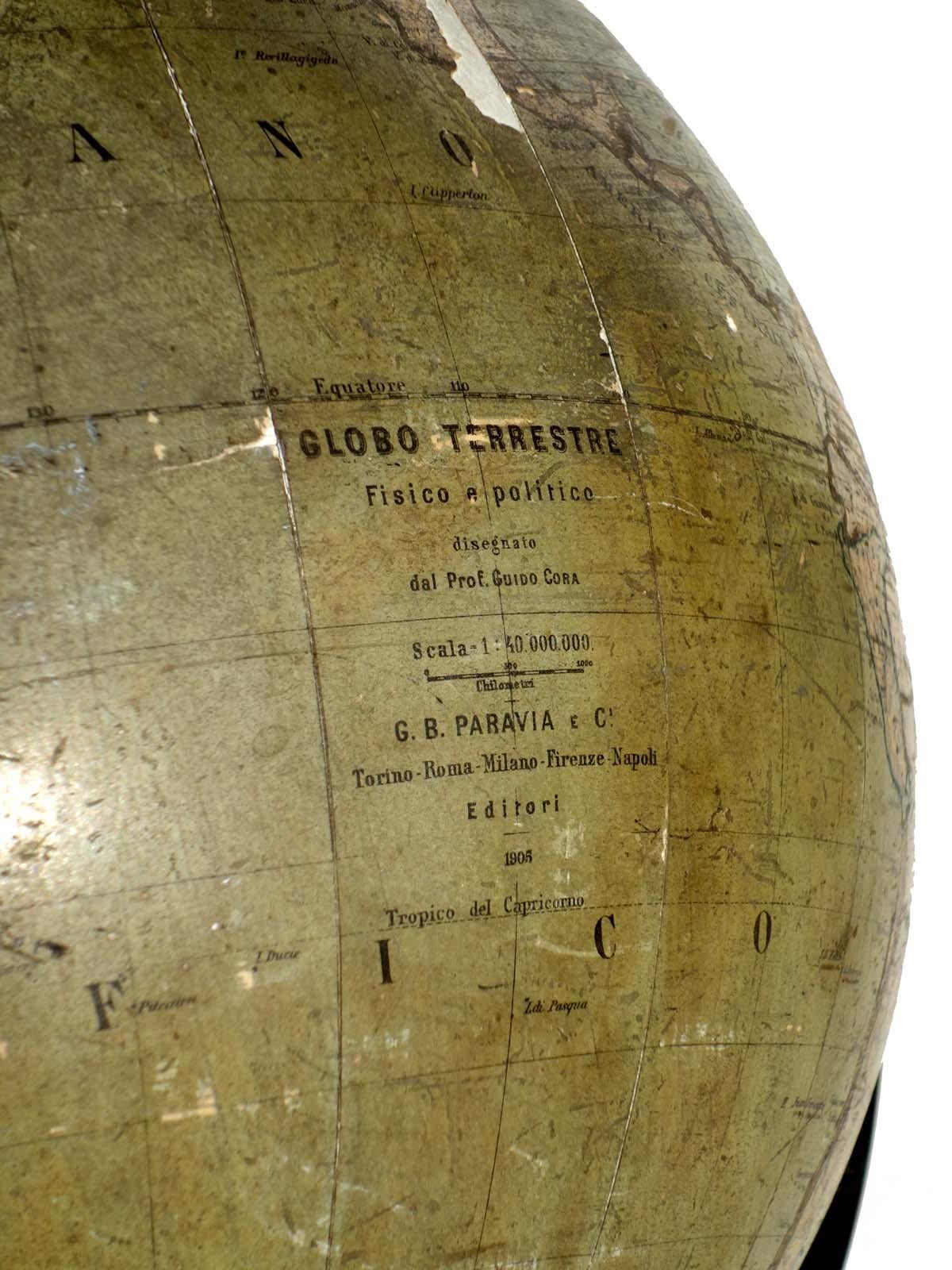 Métal Globe terrestre ancien italien du début des années 1900 par Guido Cora en vente