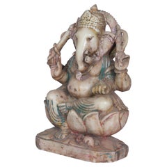 Early 1900's Carved Marble Ganesh with Original Paint, India