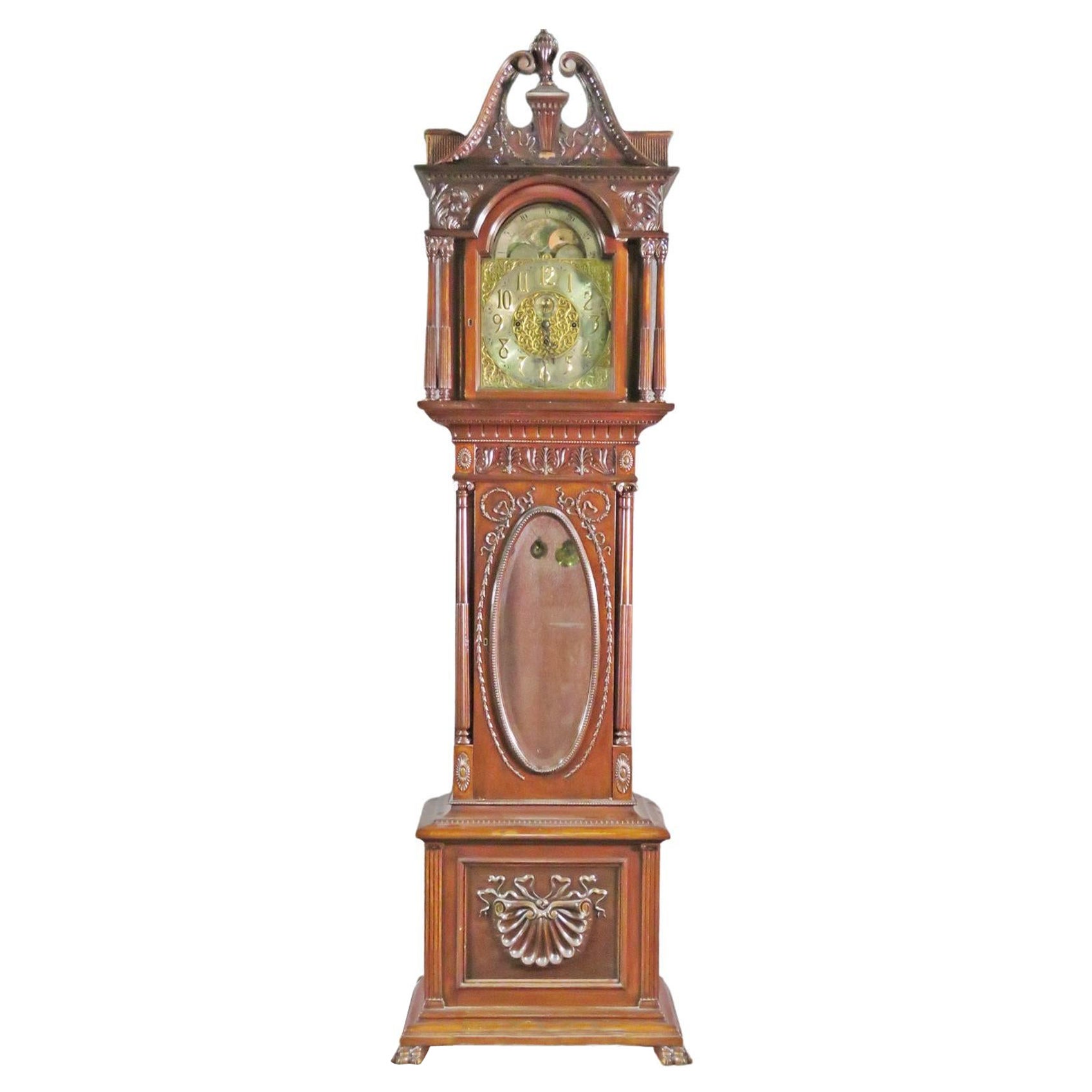 Frühe 1900er geschnitzt Nussbaum Durfee Gehäuse Elliot Bewegung 5 Rohr Großvater Uhr im Angebot
