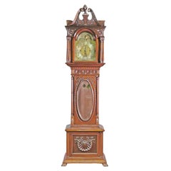 Antique Early 1900s Carved Walnut Durfee Case Elliot Movement 5 Tube Grandfather Clock