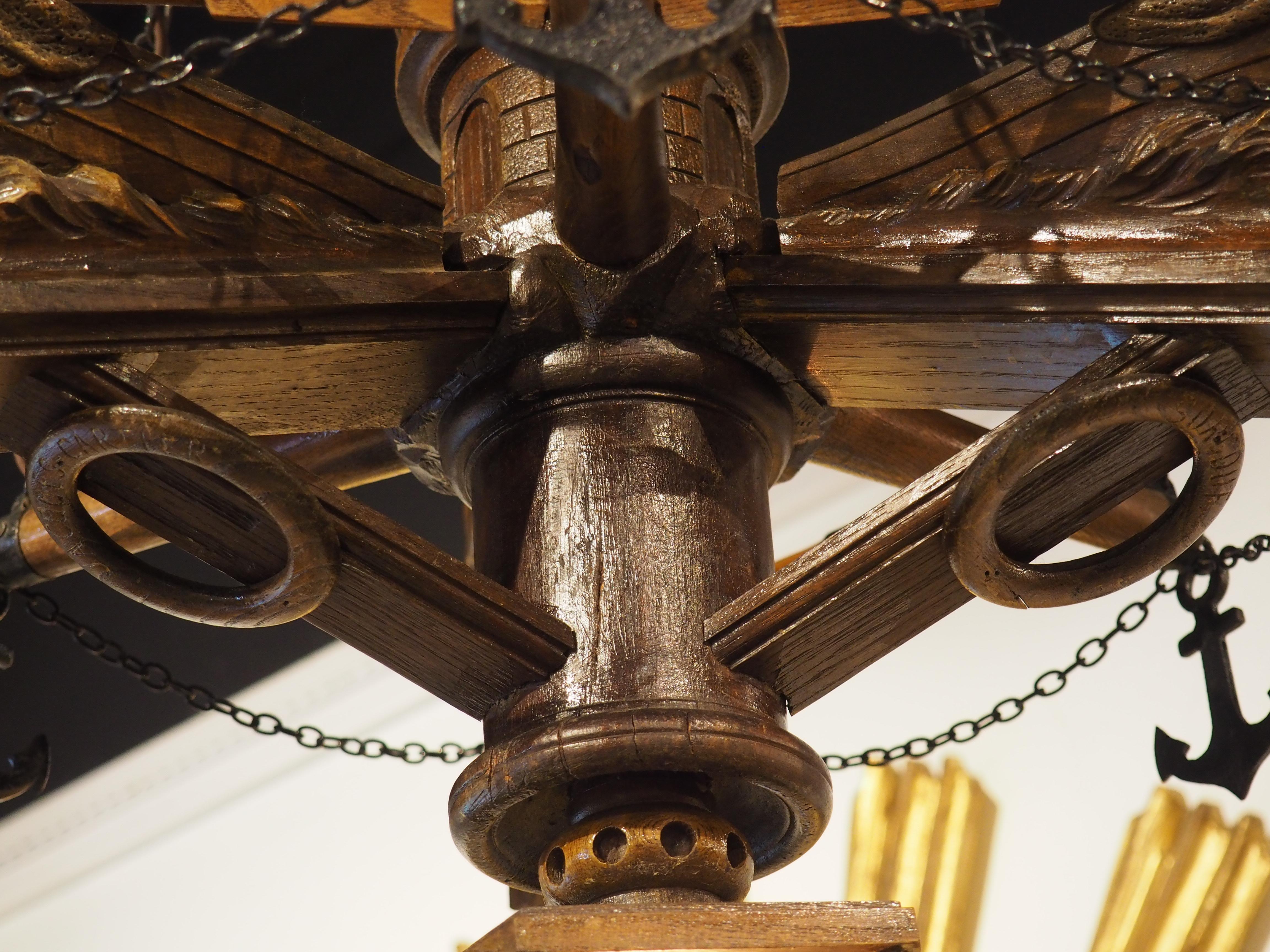 Hand-Carved Early 1900s Carved Wood Chandelier from Brittany, France, 