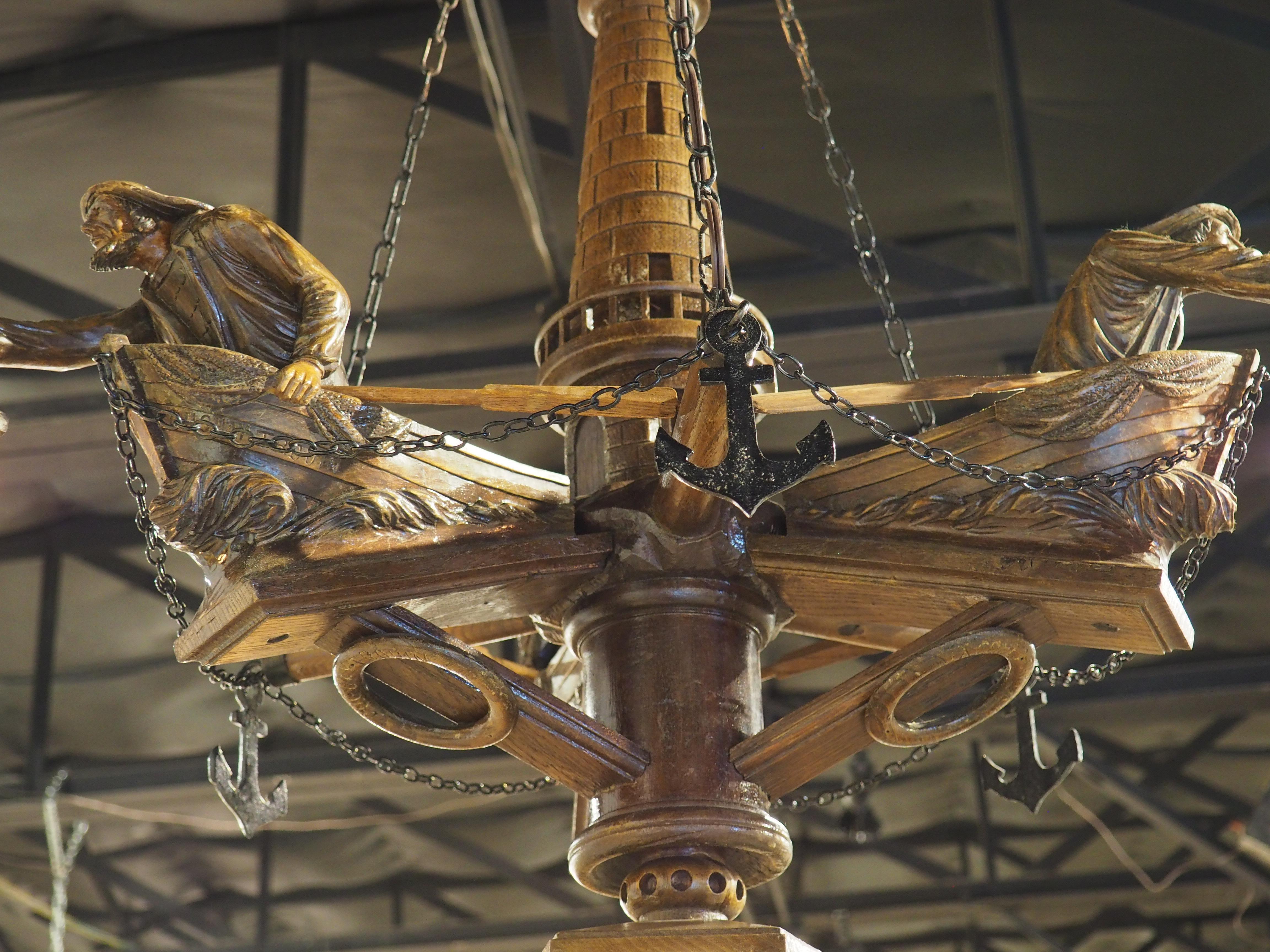 20th Century Early 1900s Carved Wood Chandelier from Brittany, France, 