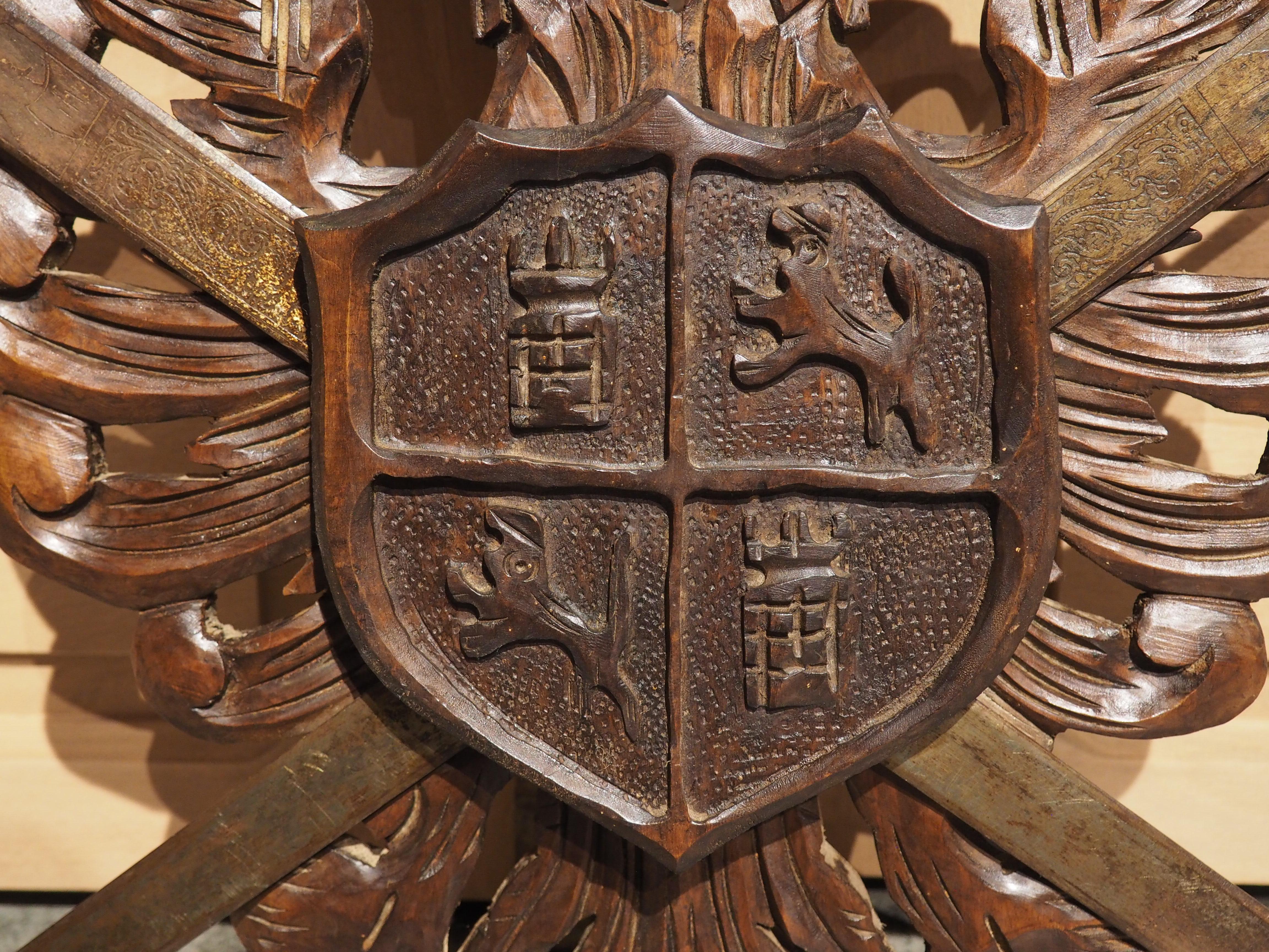 Early 1900s Carved Wooden Coat of Arms Plaque with Crossed Swords 5