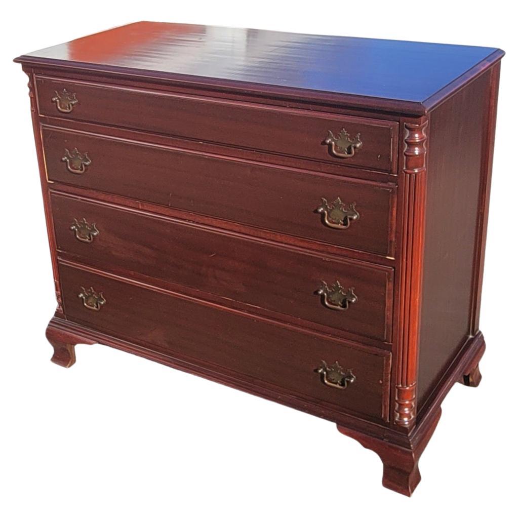 Hand-Carved Early 1900's Chippendale Mahogany Four-Drawer Commode Chest of Drawers For Sale