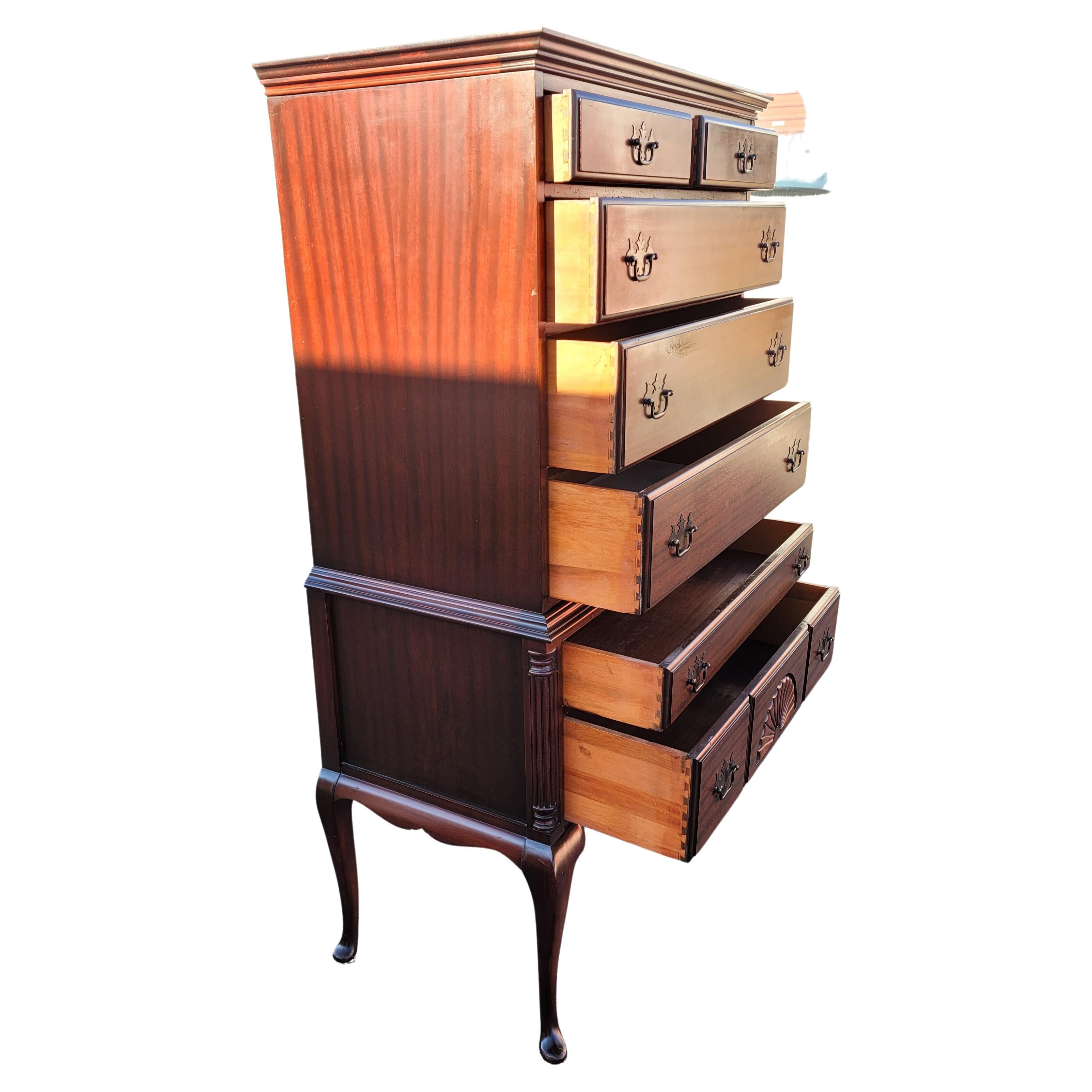 American Early 1900's Chippendale Mahogany Highboy Chest of Drawers For Sale