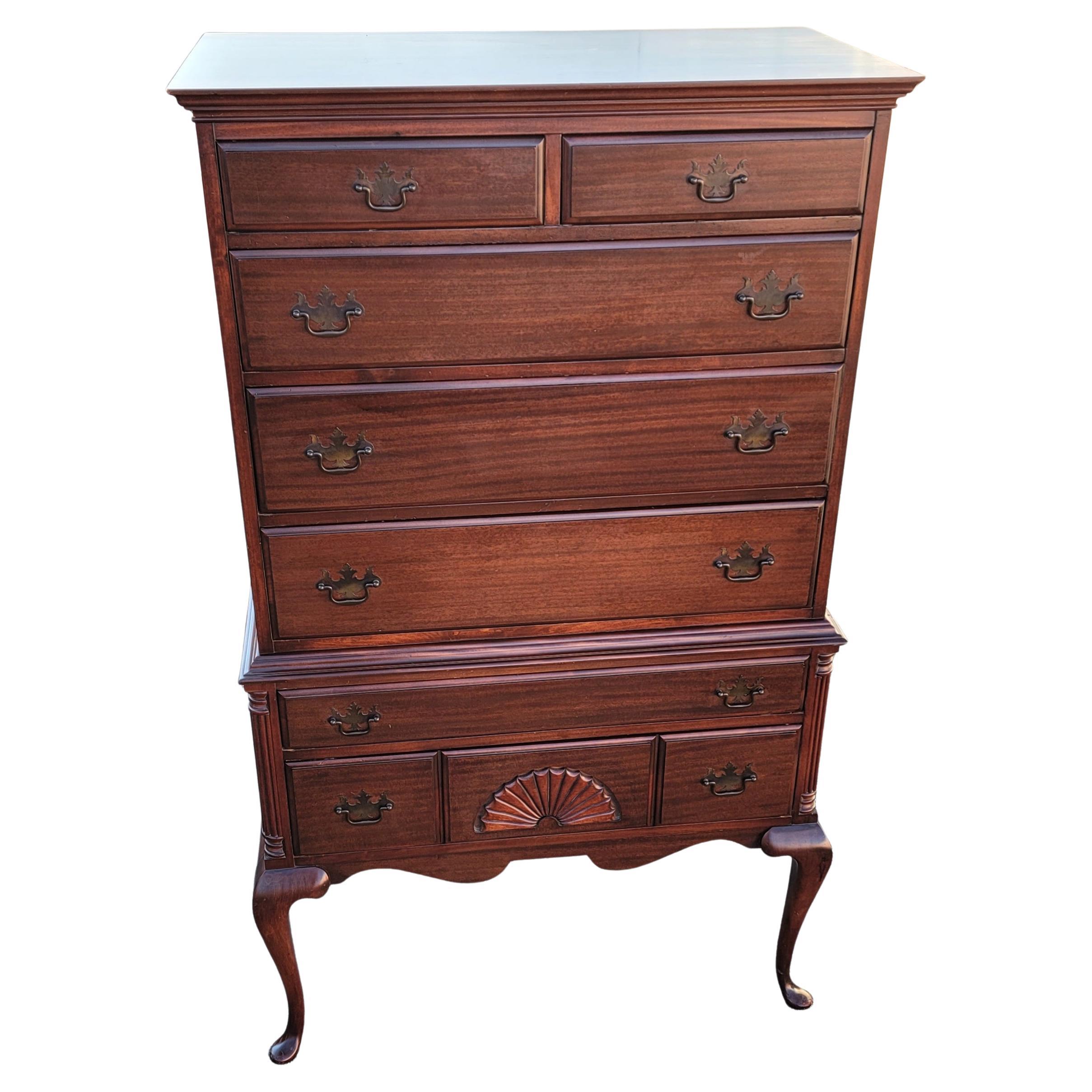 Early 1900's Chippendale Mahogany Highboy Chest of Drawers In Good Condition For Sale In Germantown, MD
