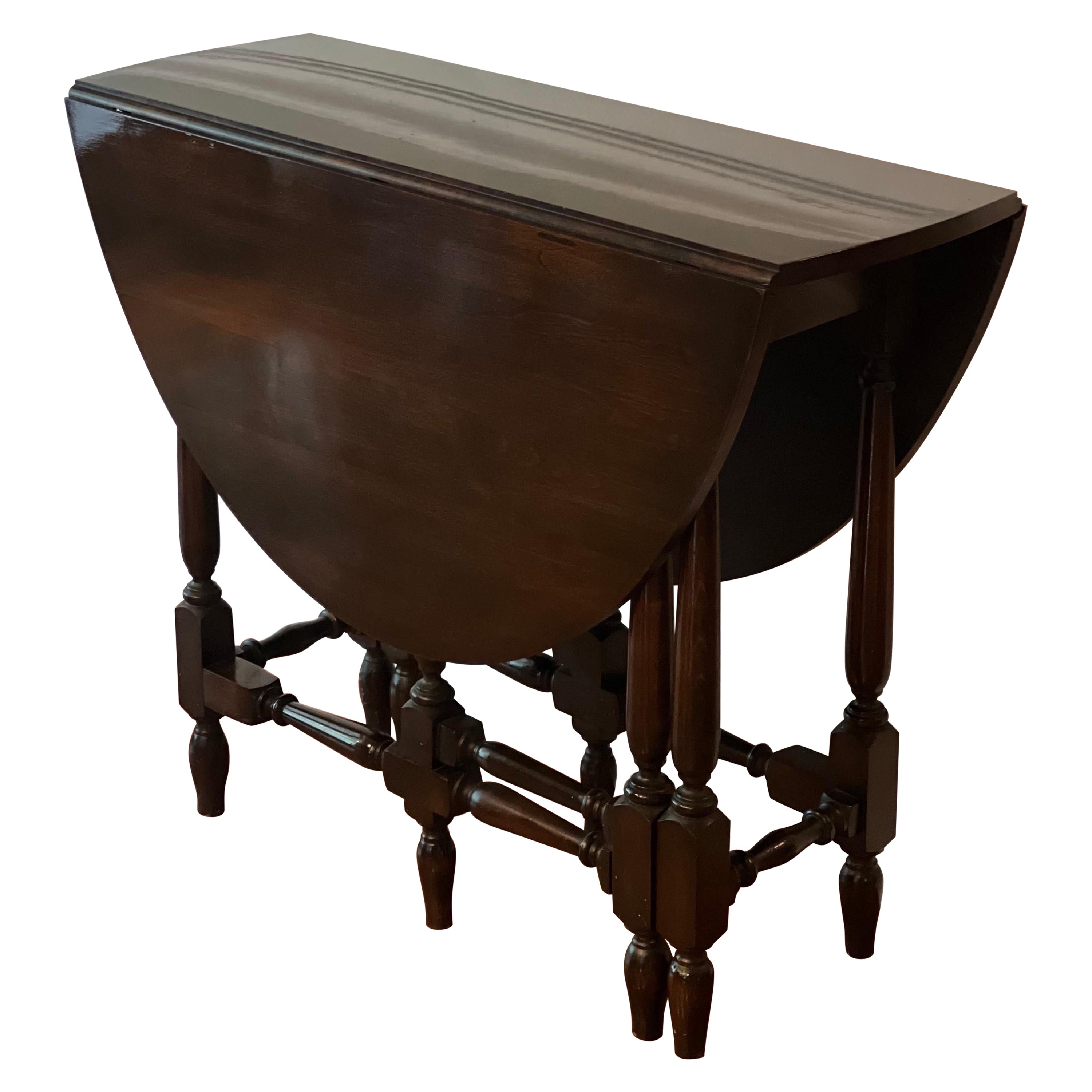 Early 1900's Dark Walnut Gate Leg Drop-Leaf Table