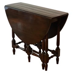 Early 1900's Dark Walnut Gate Leg Drop-Leaf Table