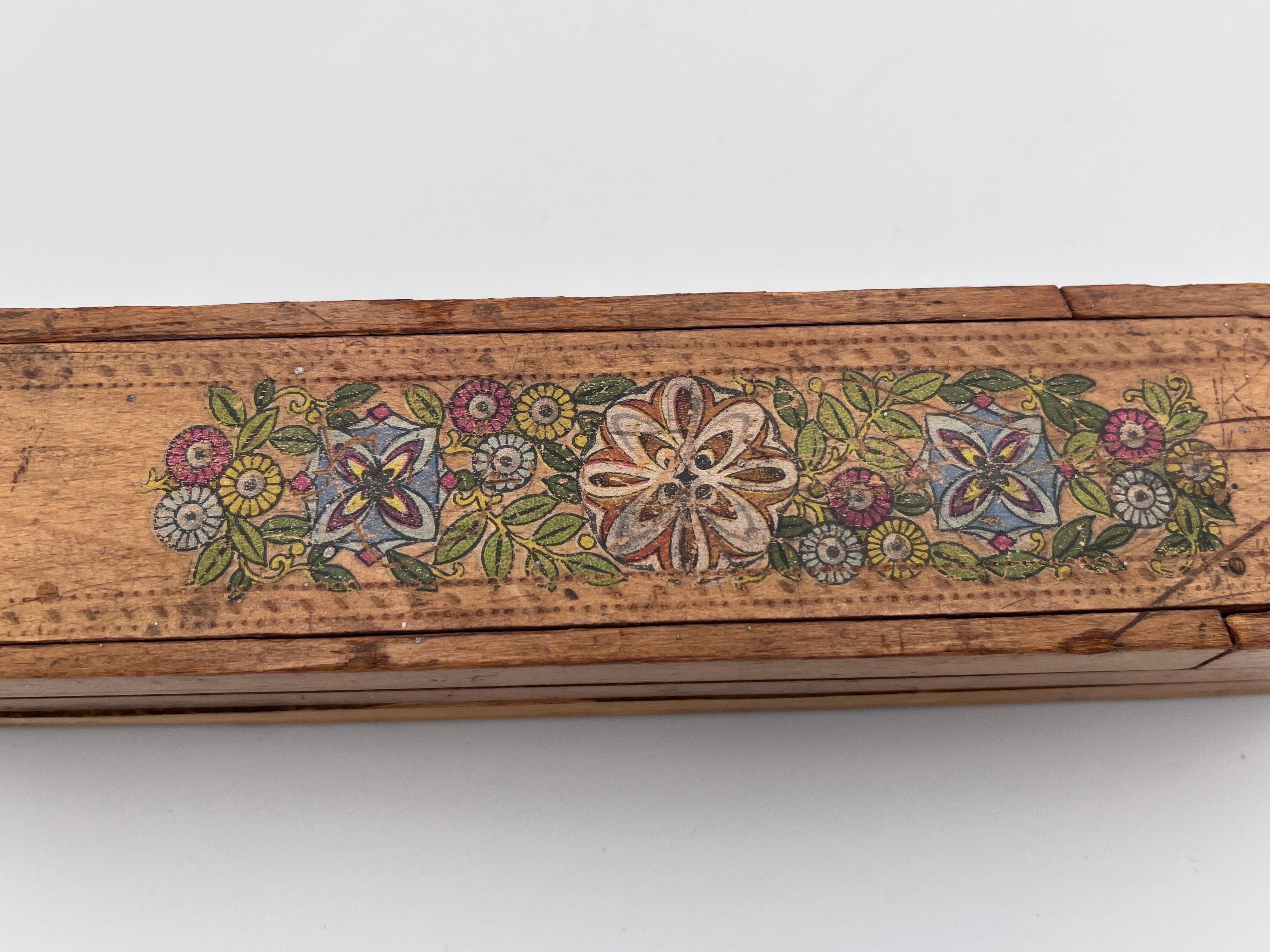 Early 1900's Decorated Child's Pencil Box with Multiple Sliding Compartments For Sale 8