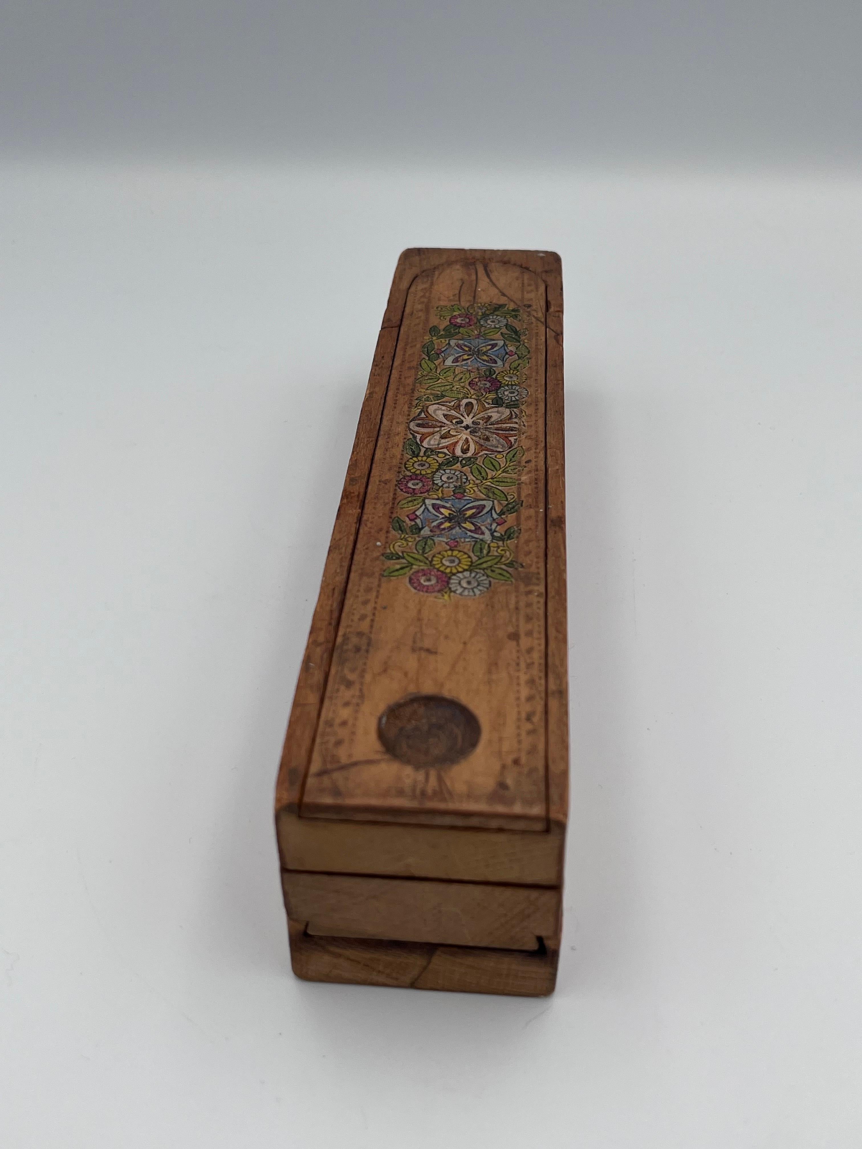 Early 1900's Decorated Child's Pencil Box with Multiple Sliding Compartments In Good Condition For Sale In Red Lion, PA