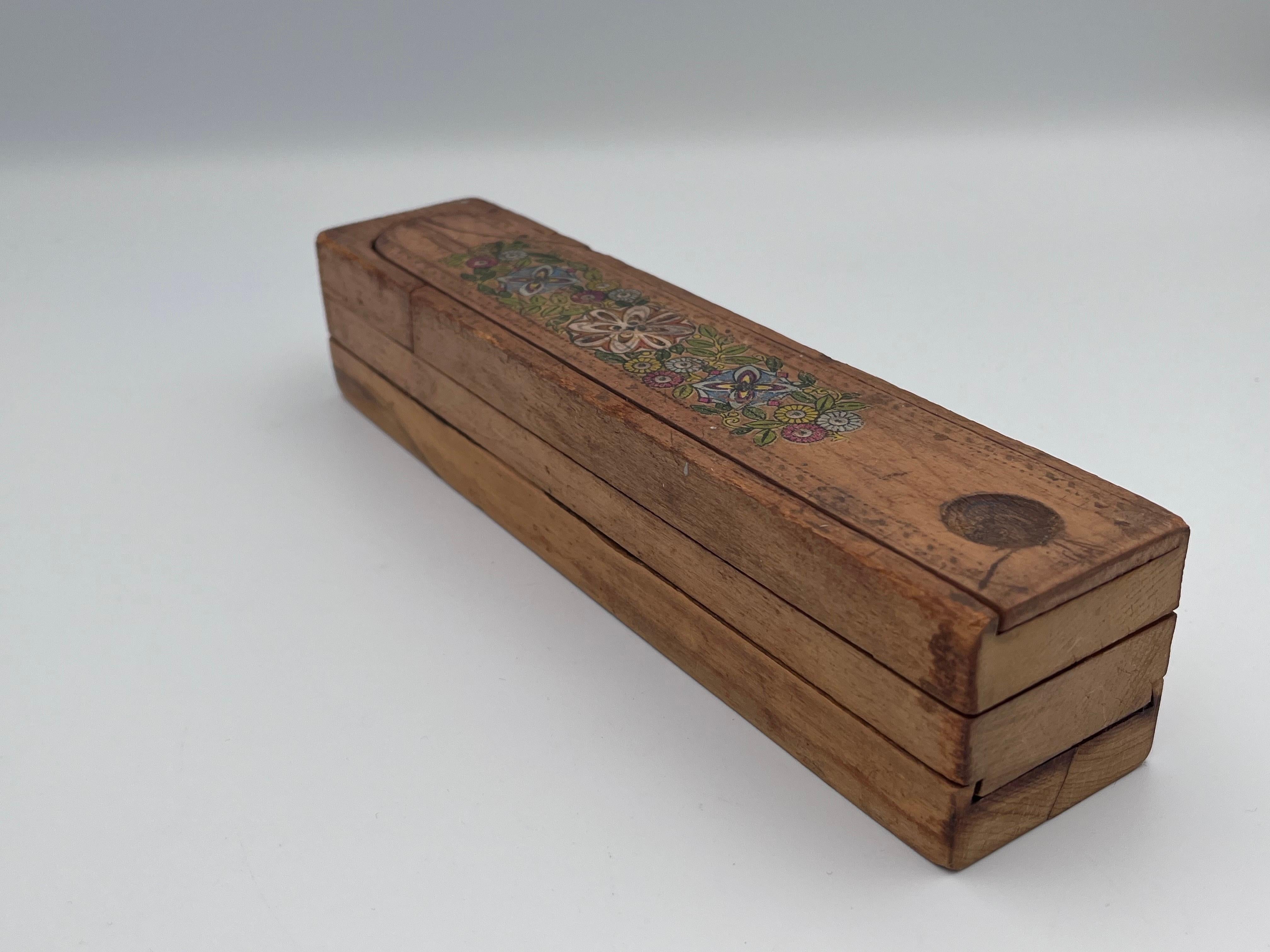 Early 20th Century Early 1900's Decorated Child's Pencil Box with Multiple Sliding Compartments For Sale