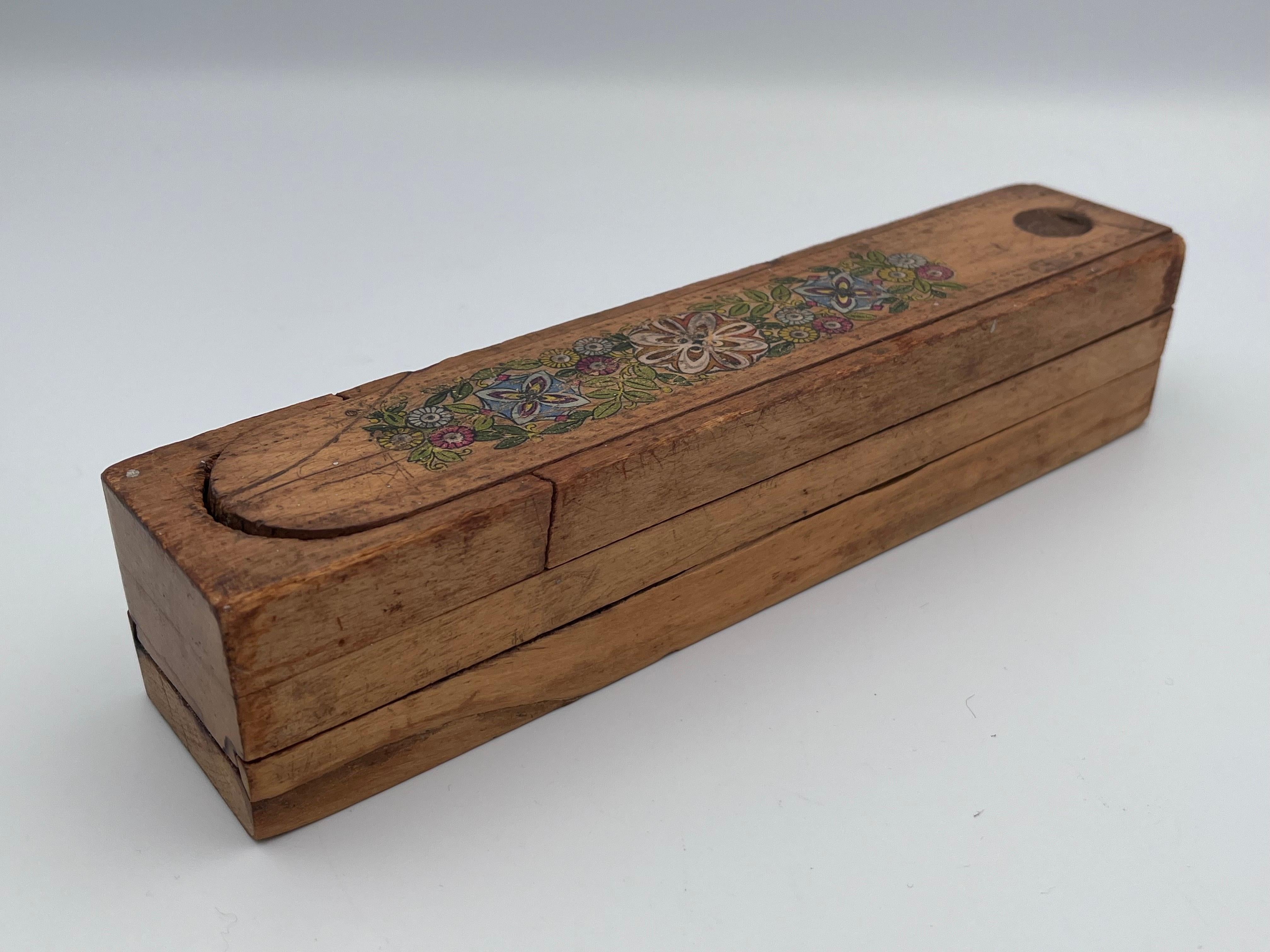 Early 1900's Decorated Child's Pencil Box with Multiple Sliding Compartments For Sale 1