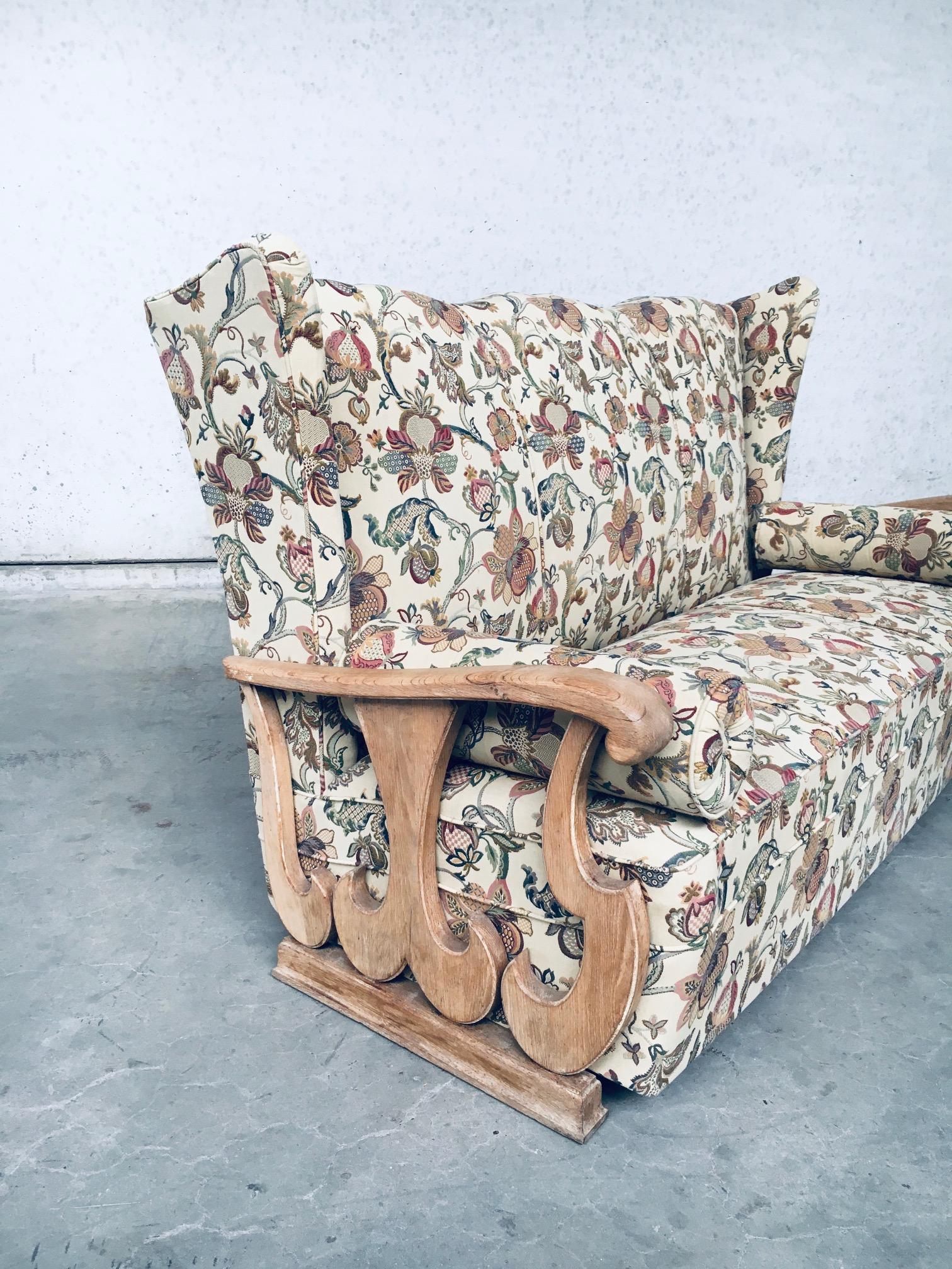 Fabric Early 1900's Design High Wing Back 3 Seat Sofa For Sale