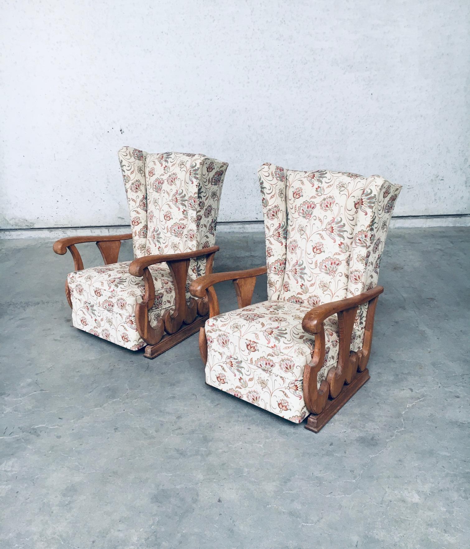 French Provincial Early 1900's Design High Wing Back Armchair Fauteuil Set For Sale