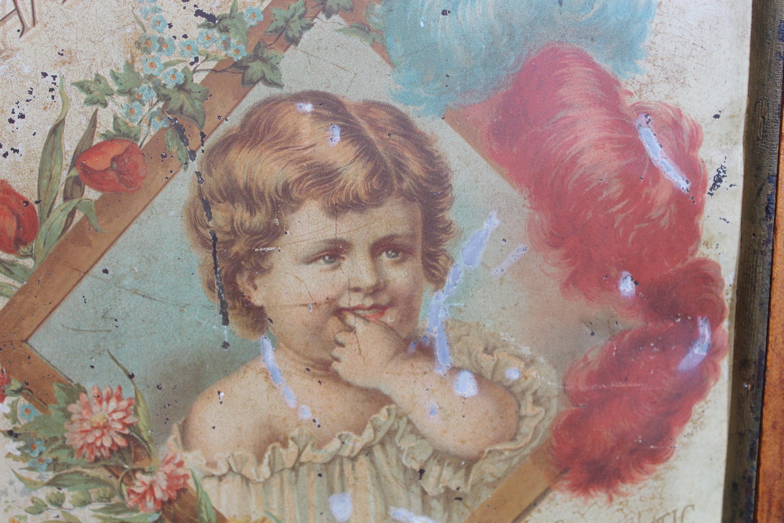Early 1900s Diamond Dyes 'Baby' Lithograph Display Cabinet In Fair Condition For Sale In Orange, CA