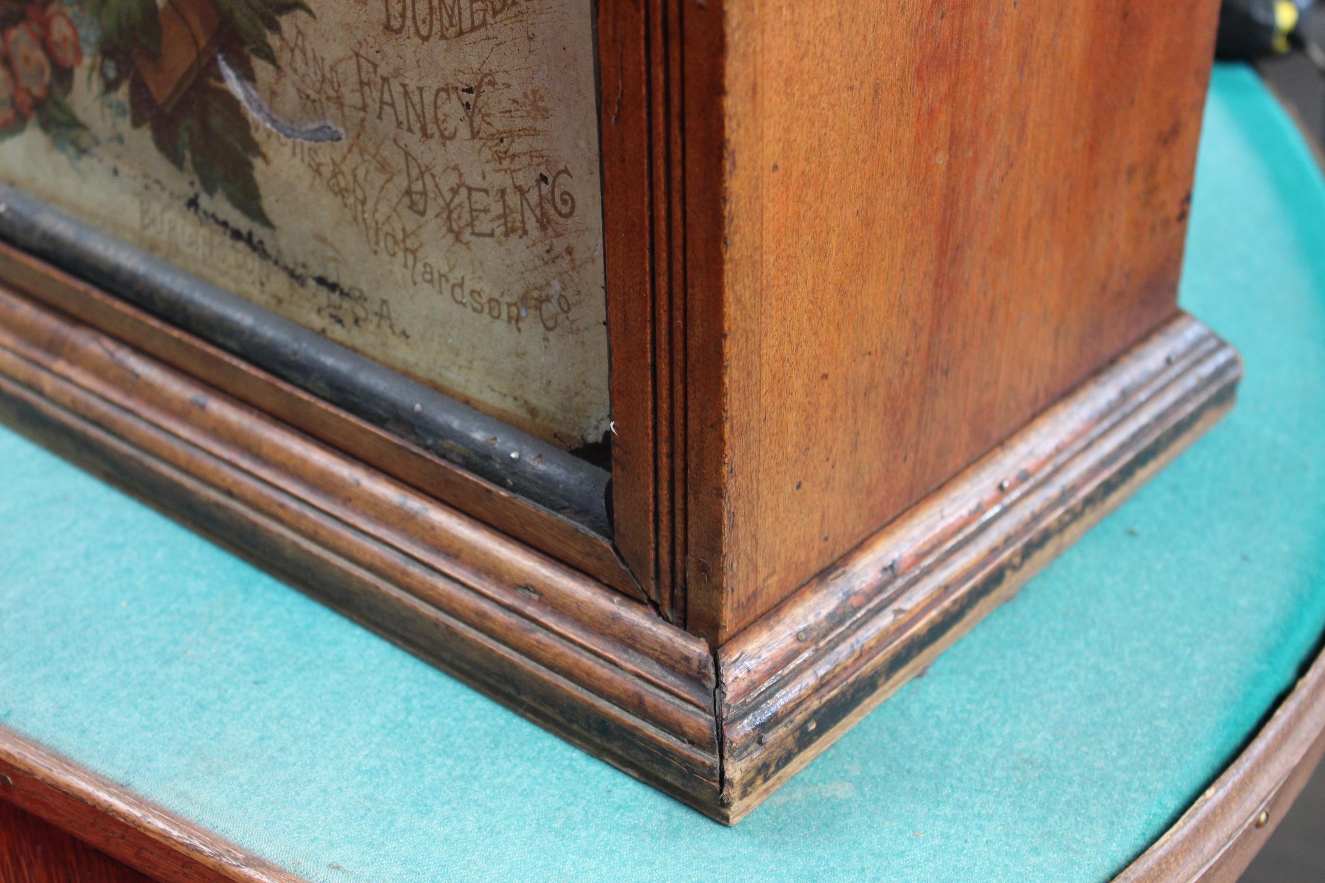 Wood Early 1900s Diamond Dyes 'Baby' Lithograph Display Cabinet For Sale