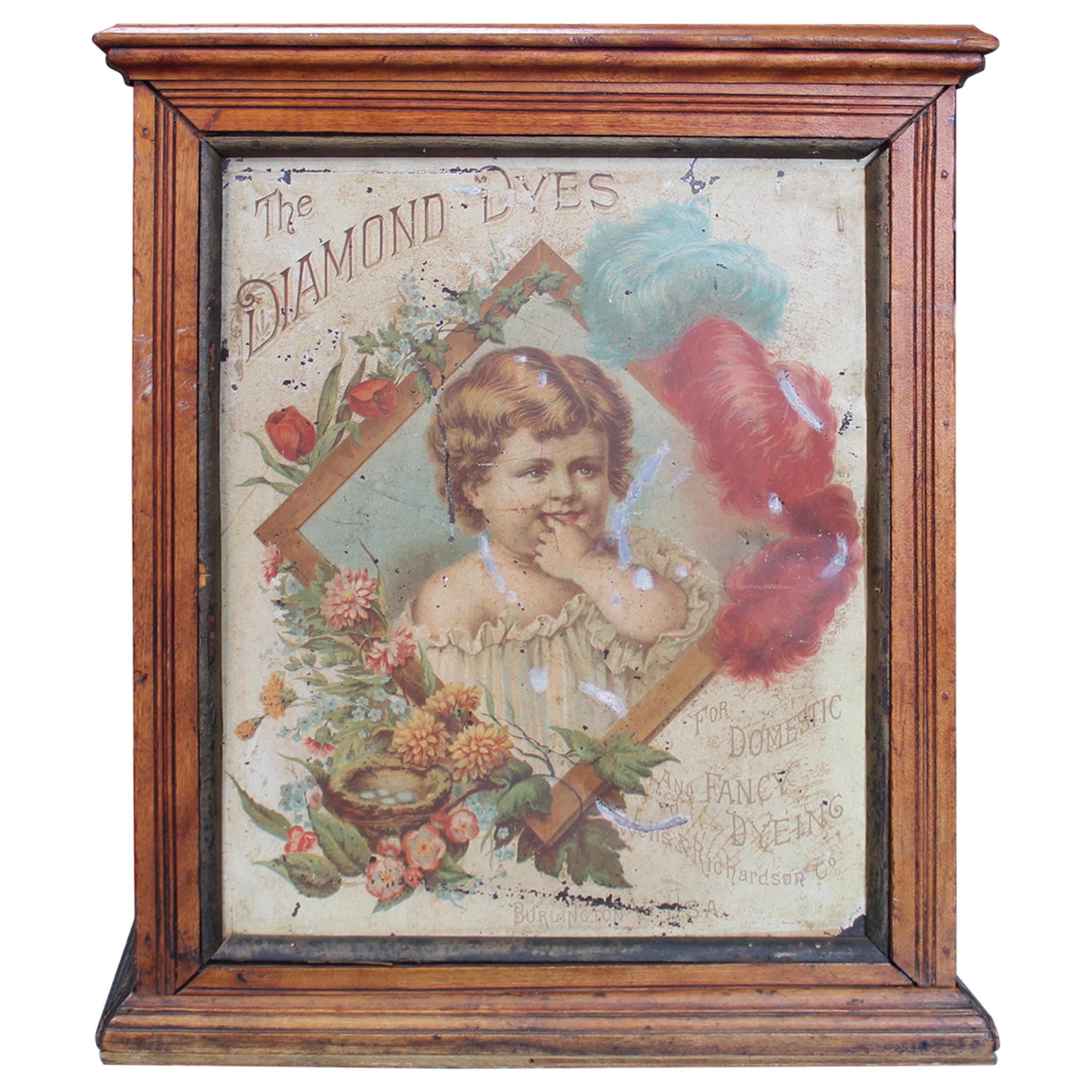 Early 1900s Diamond Dyes 'Baby' Lithograph Display Cabinet For Sale