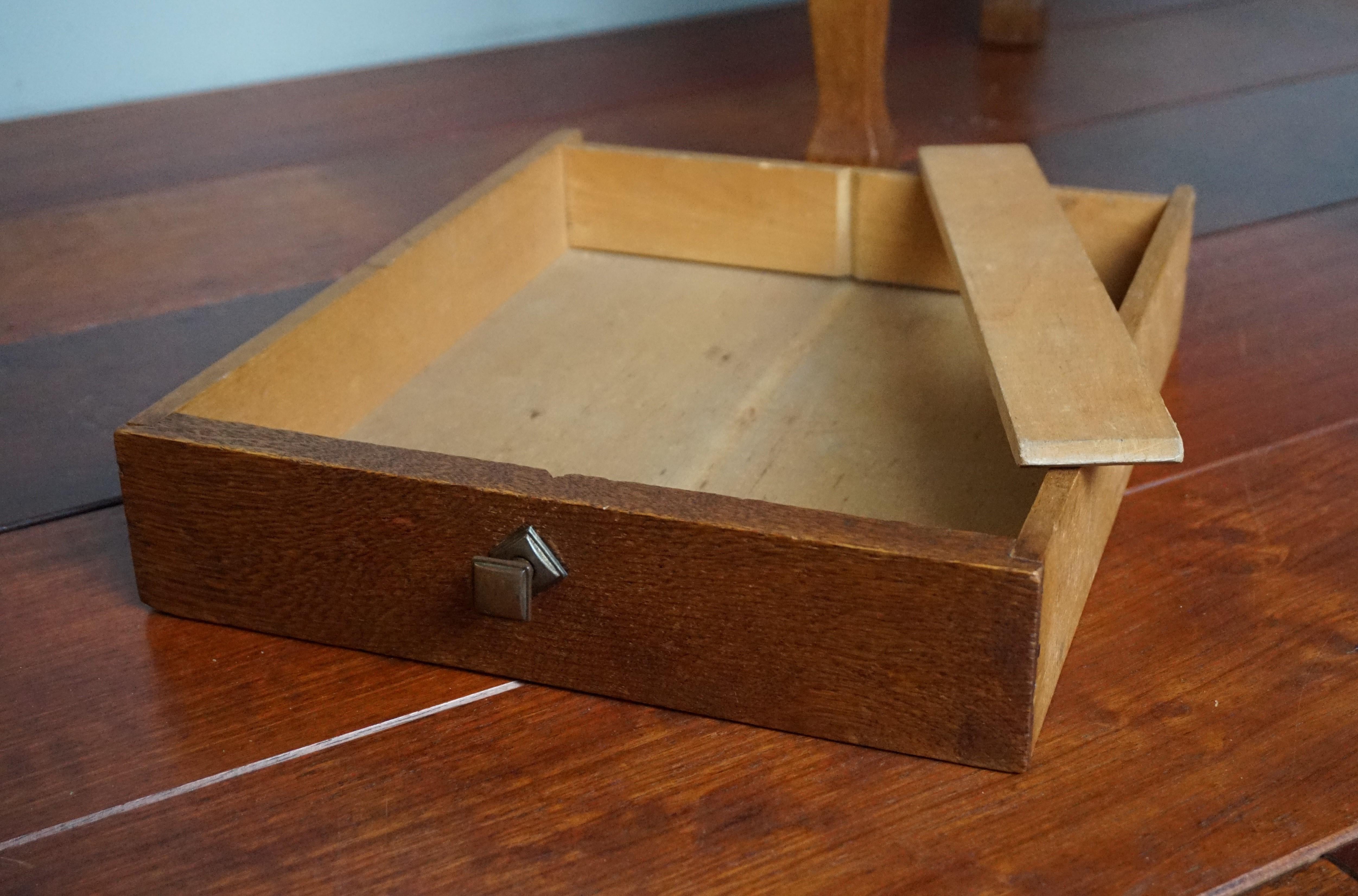 Early 1900s Dutch Arts and Crafts Chess Table with Drawer and Embossed Brass Top For Sale 1