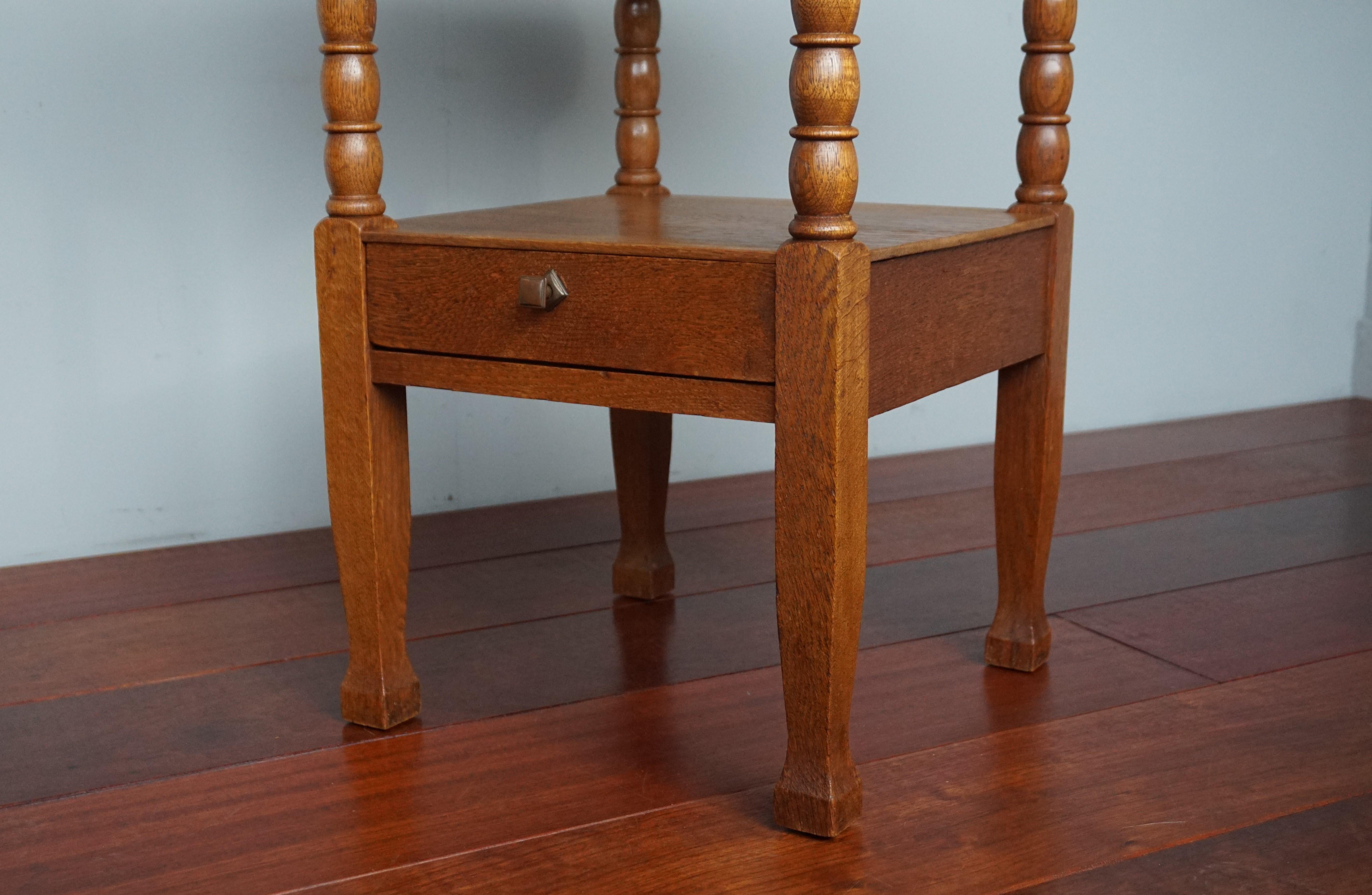 Early 1900s Dutch Arts and Crafts Chess Table with Drawer and Embossed Brass Top For Sale 2