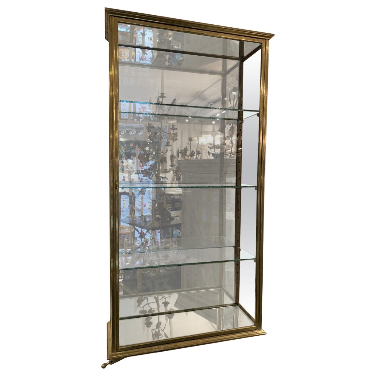 Early 1900s Elegant French Brass Wall Vitrine