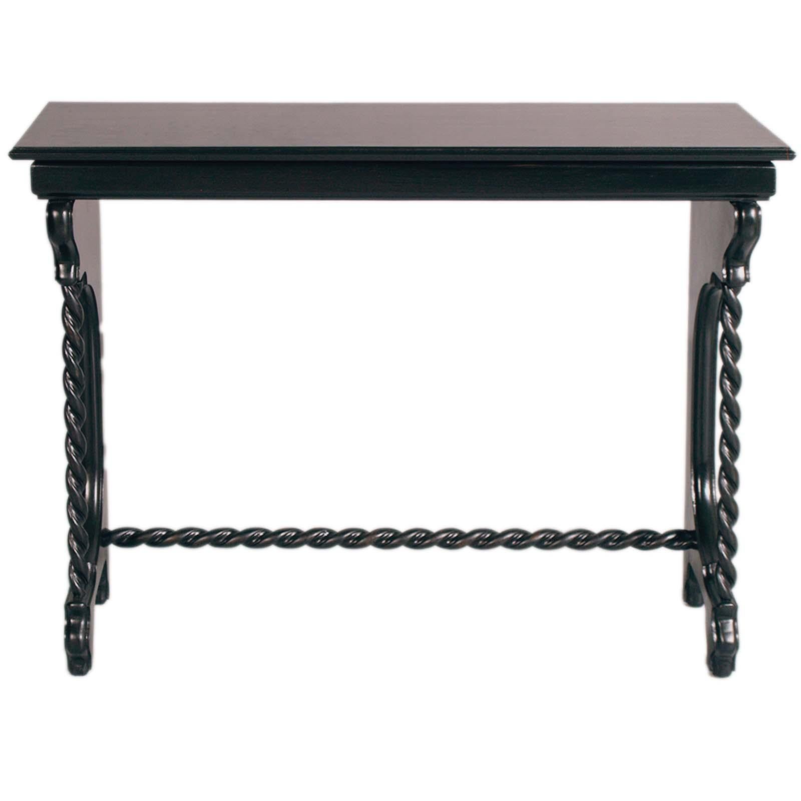 Elegant Gothic console from the early 1900s, in ebonized walnut. Modern line furniture suitable for current settings, by Testolini Venice.