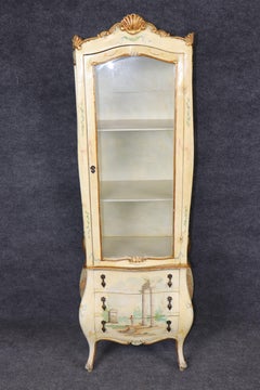 Early 1900s era Italian Venetian Bombe Form Paint Decorated Vitrine