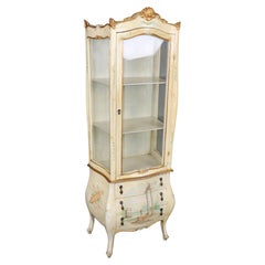 Early 1900s era Italian Venetian Bombe Form Paint Decorated Vitrine