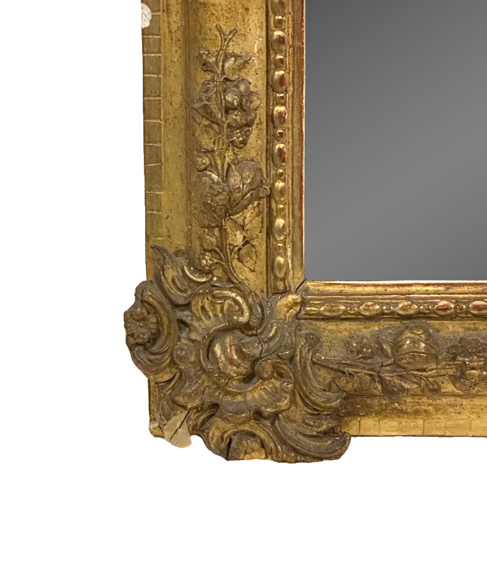 Early 20th Century Early 1900s European Gesso and Hand Carved Gilt Floral Wood Mirror