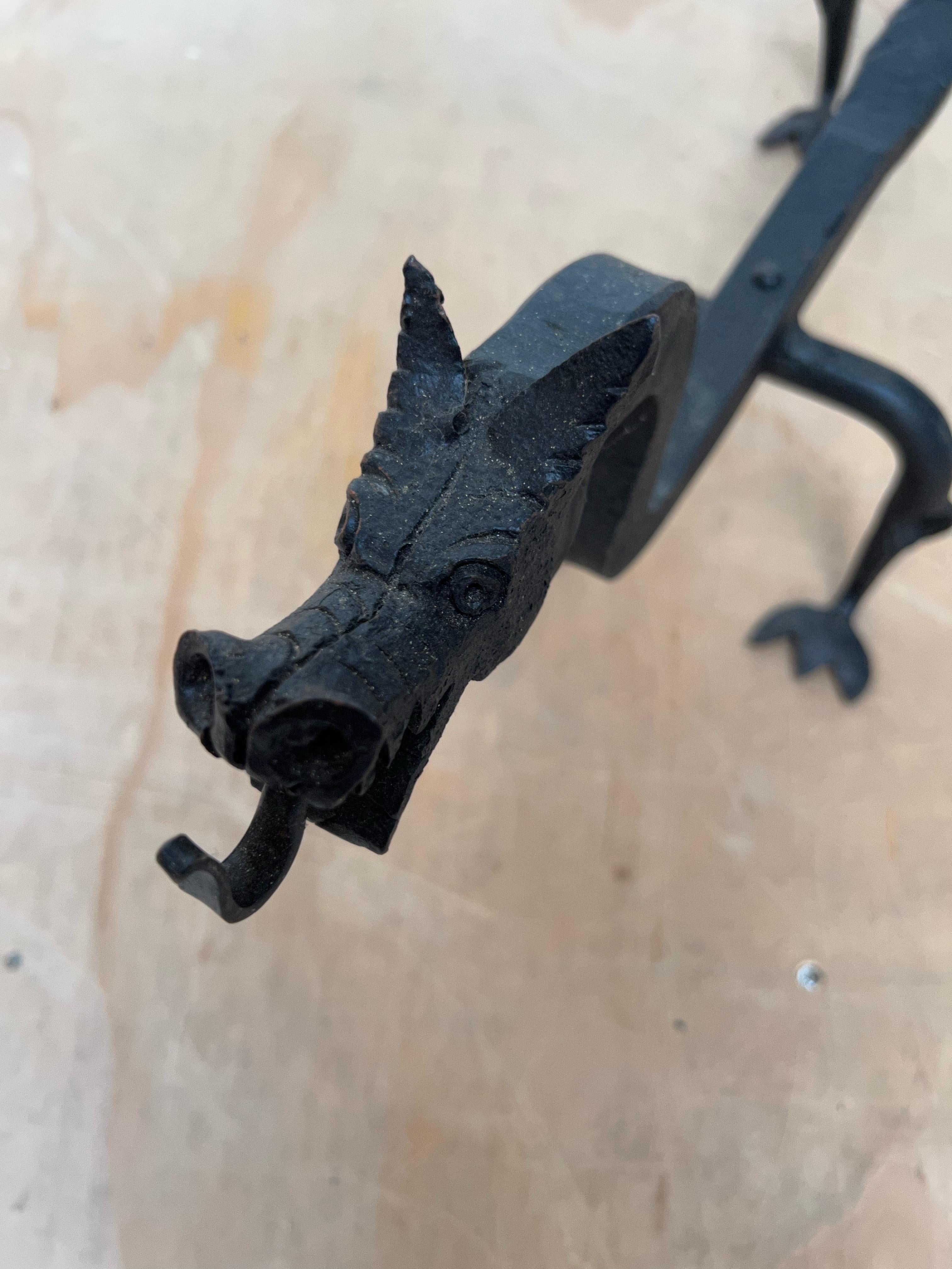 Early 1900s Forged in Fire Wrought Iron Dragon Andirons / Fireplace Firedogs 4