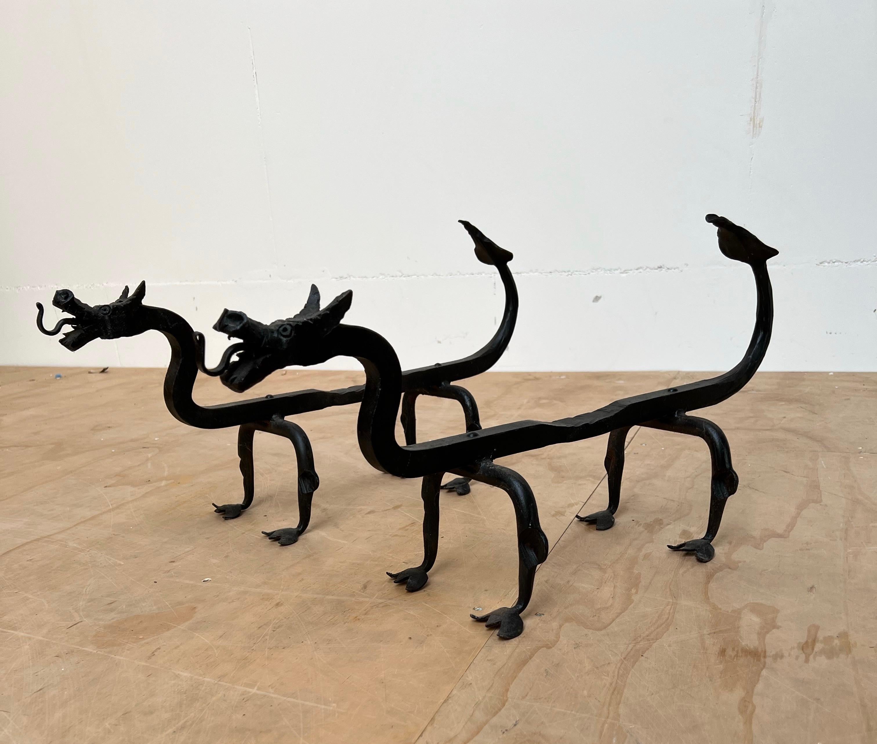 Can you imagine these firebuck in your fireplace with the flames burning on all sides?

These beautifully and all handcrafted wrought iron, andirons were made to stand in your fireplace as in image number two. The idea is to put your loggs on top so