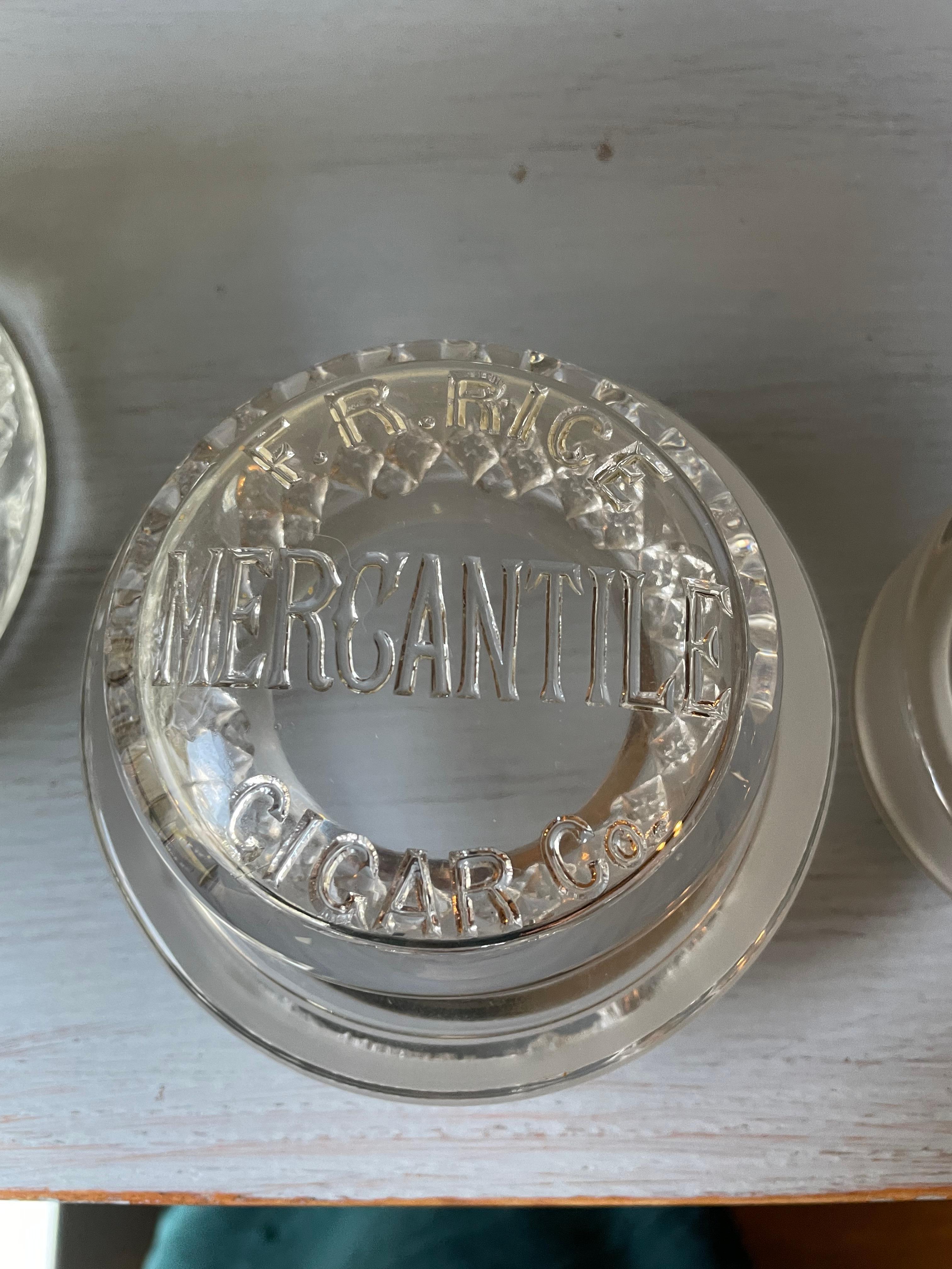 American Early 1900s F.R. Rice Mercantile Cigar Co. Pressed Glass Humidors, Set of 2 For Sale