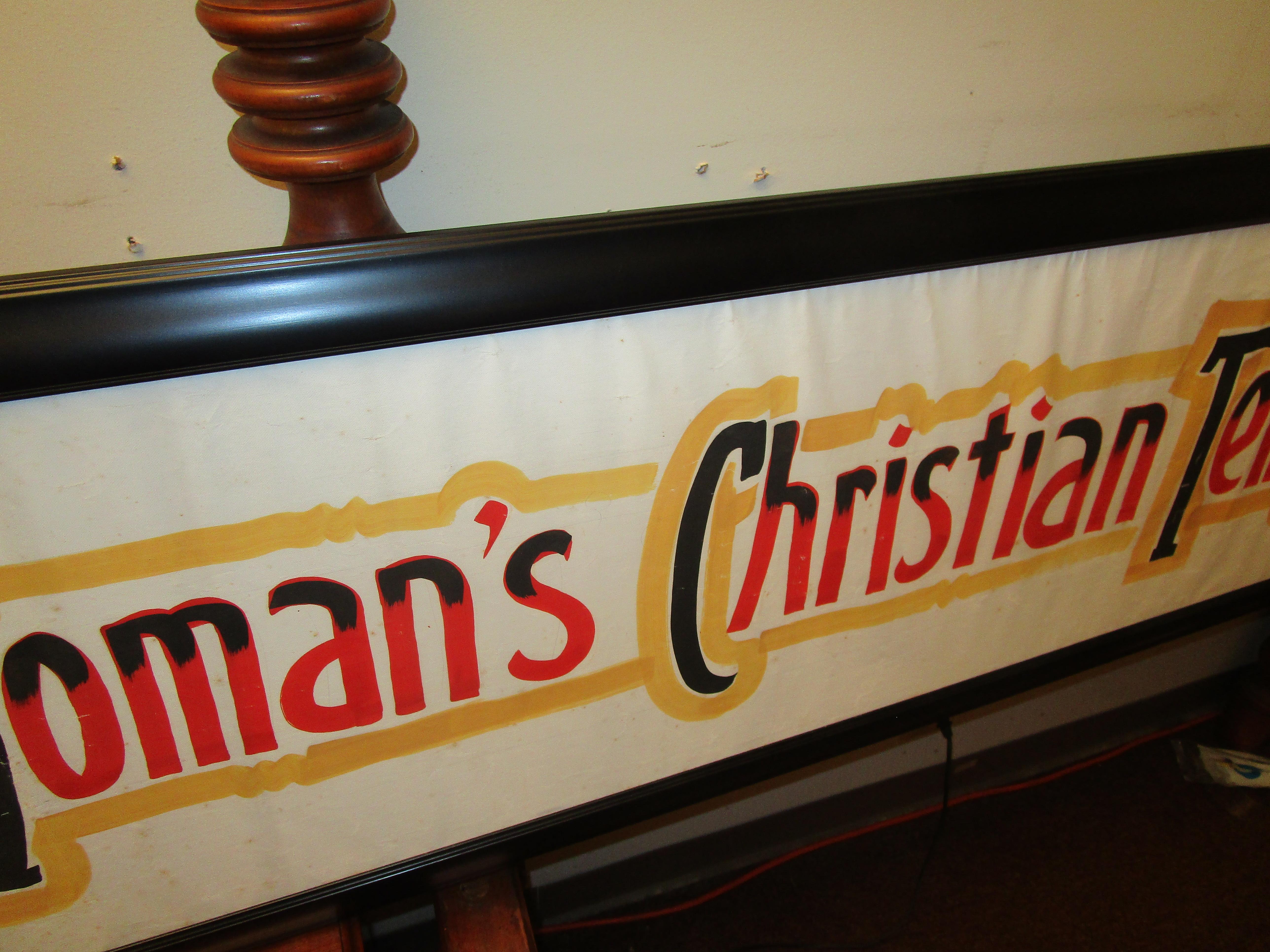 American Early 1900s Framed Oilcloth Temperance Sign from the Woman's Christian Union