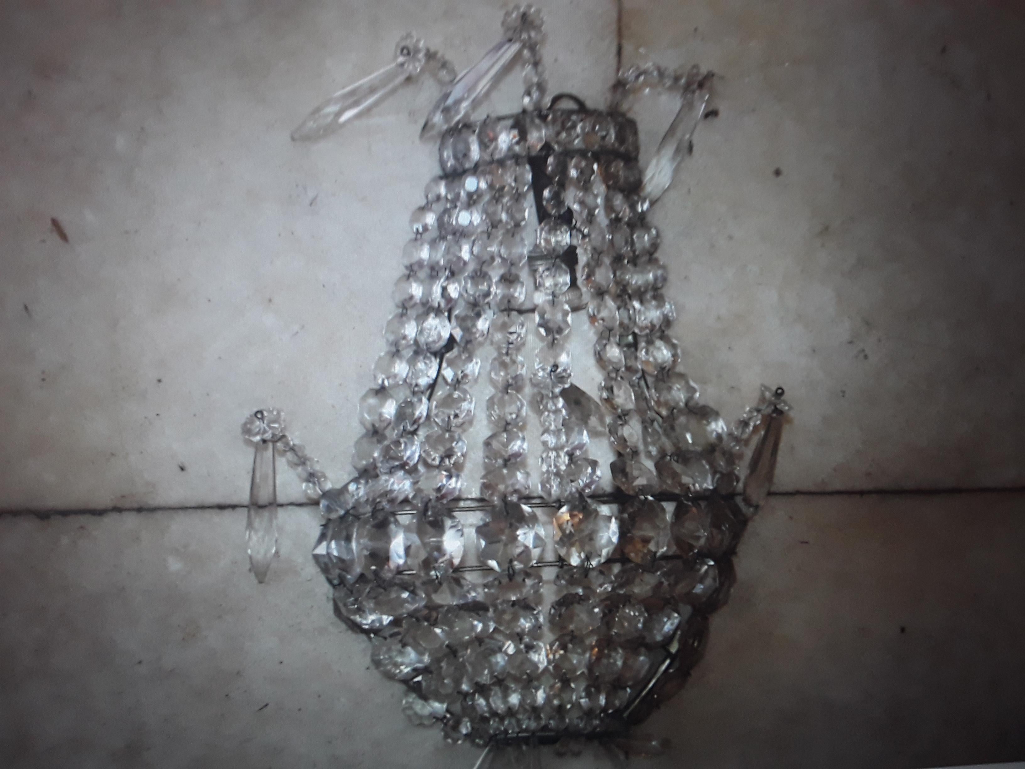 Early 1900's French Antique Empire style Crystal Bag & Tent form Wall Sconce For Sale 6