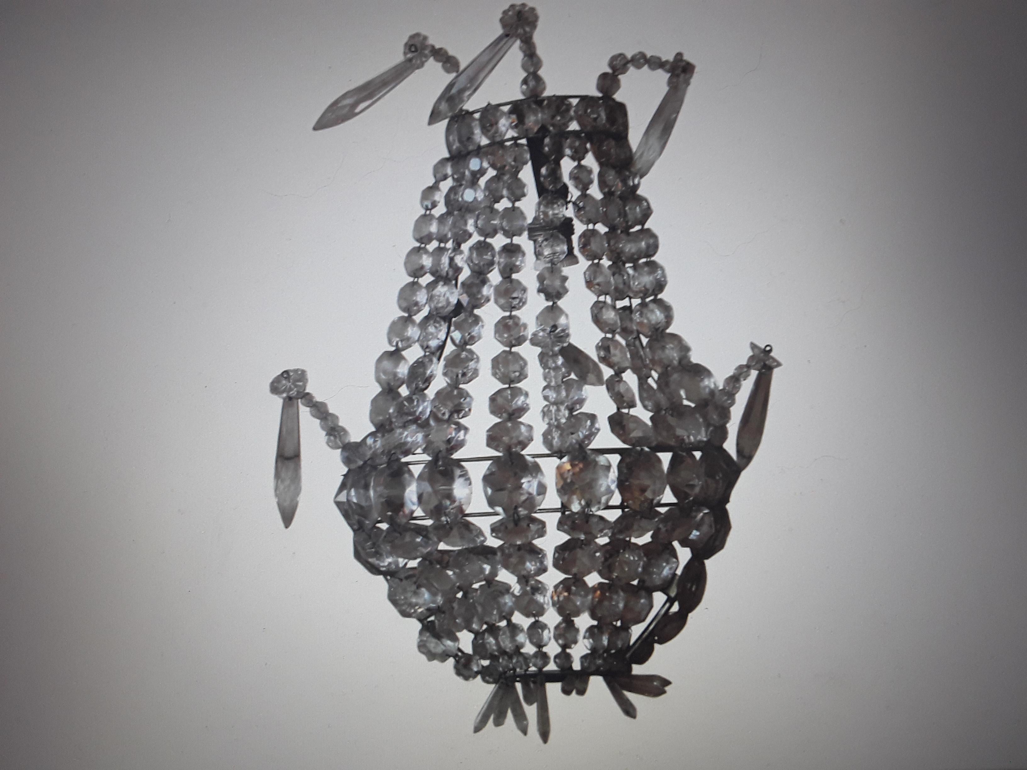 Early 1900's French Antique Empire style Crystal Bag & Tent form Wall Sconce For Sale 8