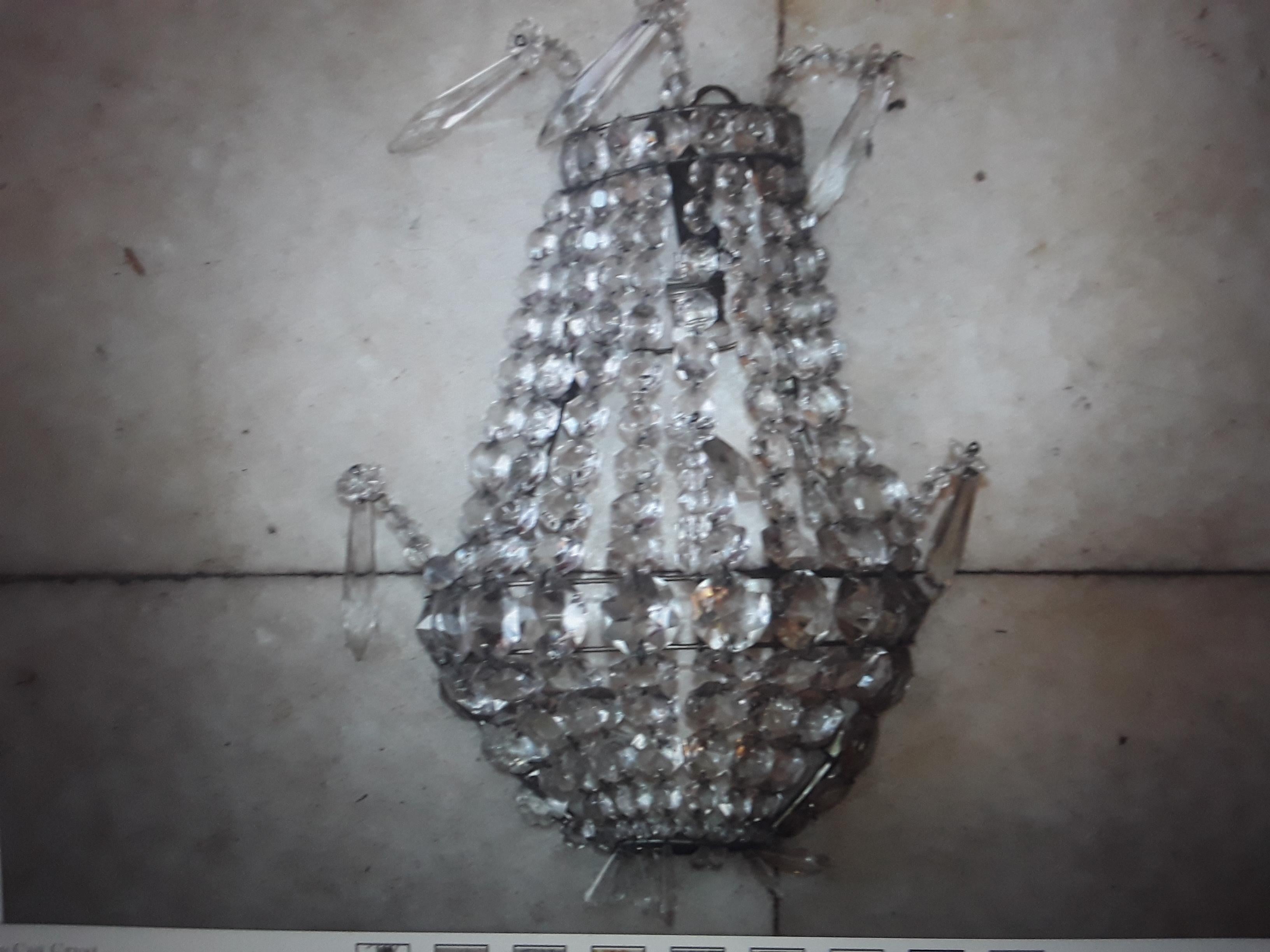 Early 1900's French Antique Empire style Crystal Bag & Tent form Wall Sconce In Good Condition For Sale In Opa Locka, FL