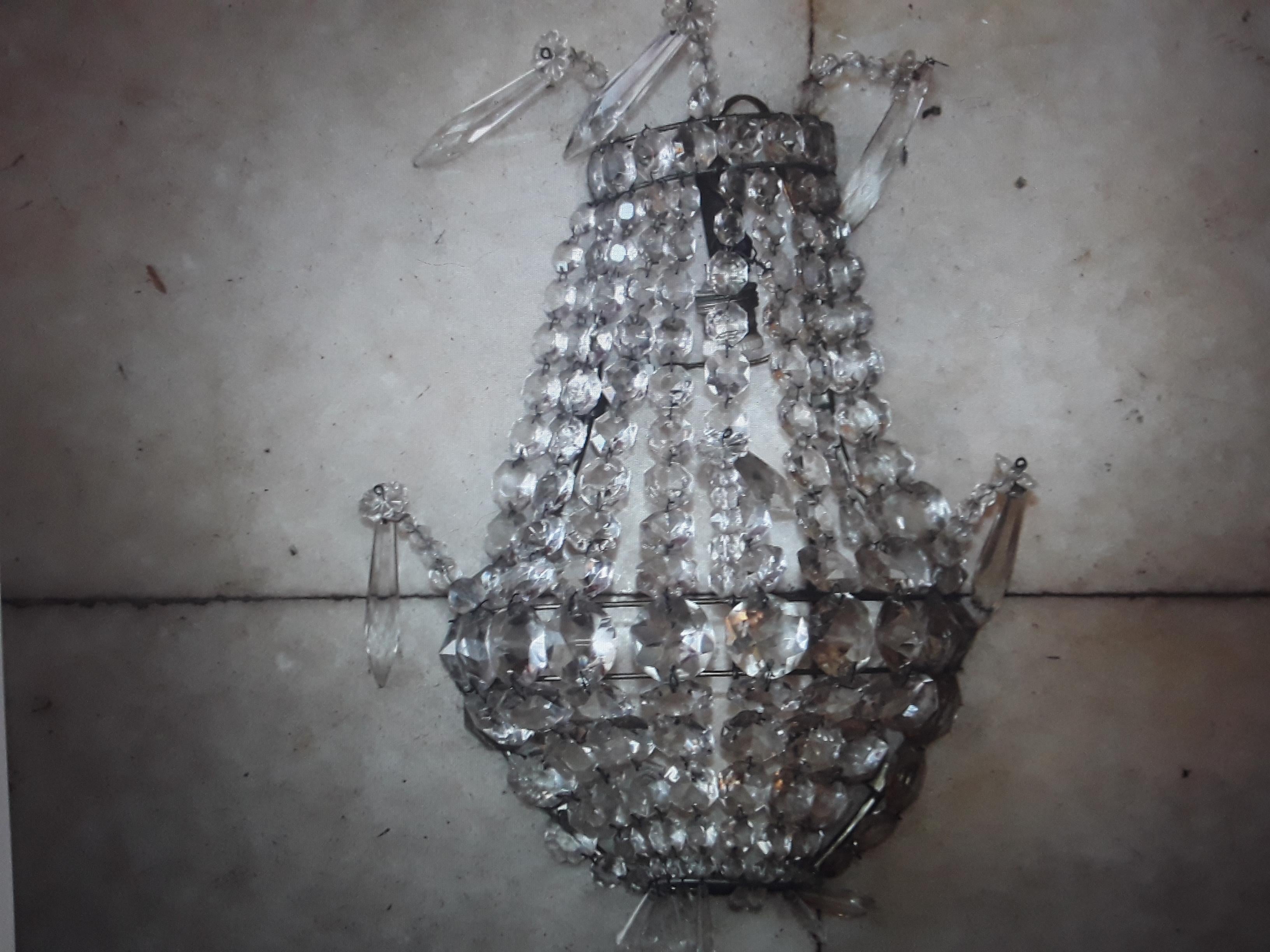 Early 20th Century Early 1900's French Antique Empire style Crystal Bag & Tent form Wall Sconce For Sale