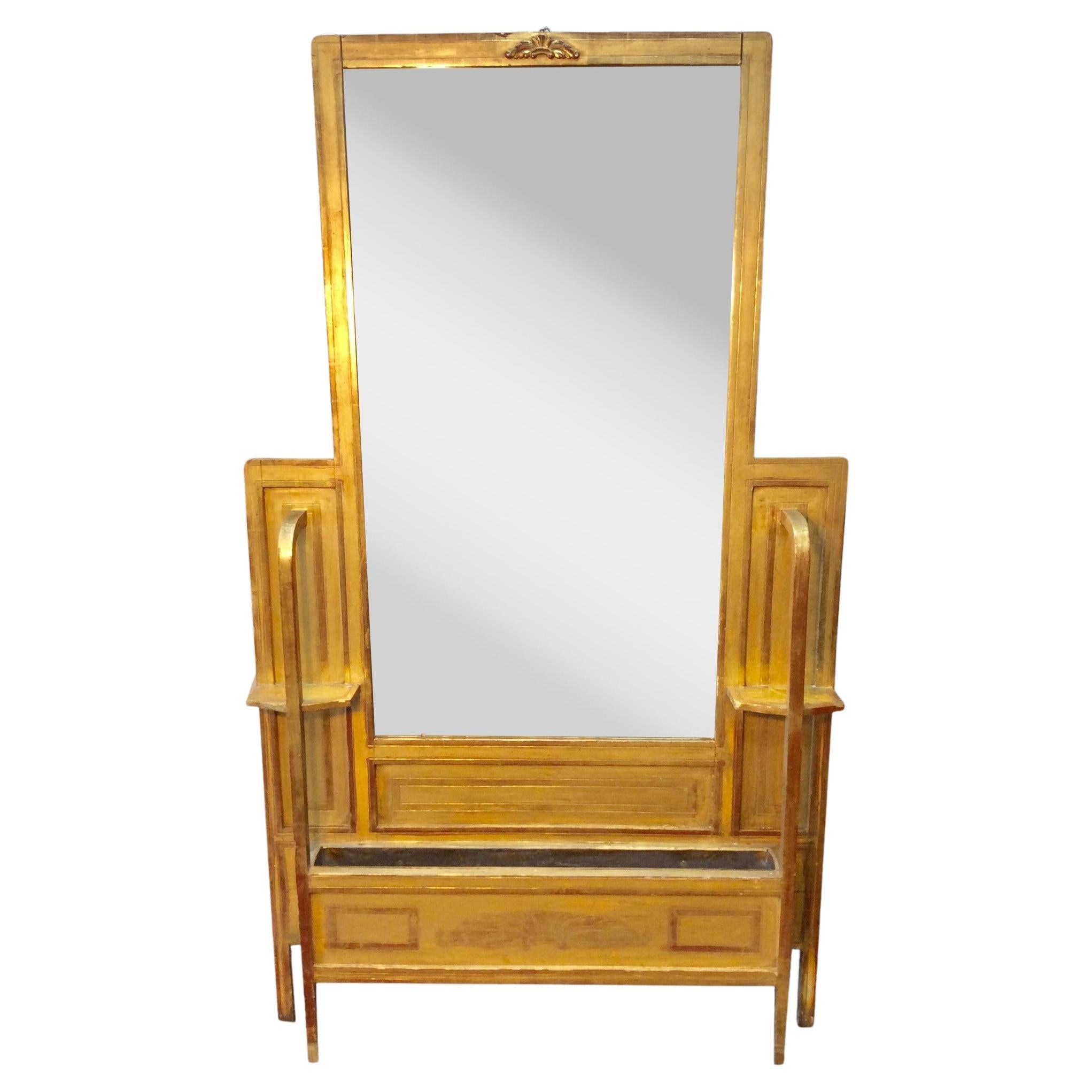 Early 1900s French Art Deco Gold Gilt Hall Mirror Jardinere For Sale