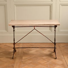 Early 1900s French Bistro Cafe Table with Art Nouveau Base and Marble Top