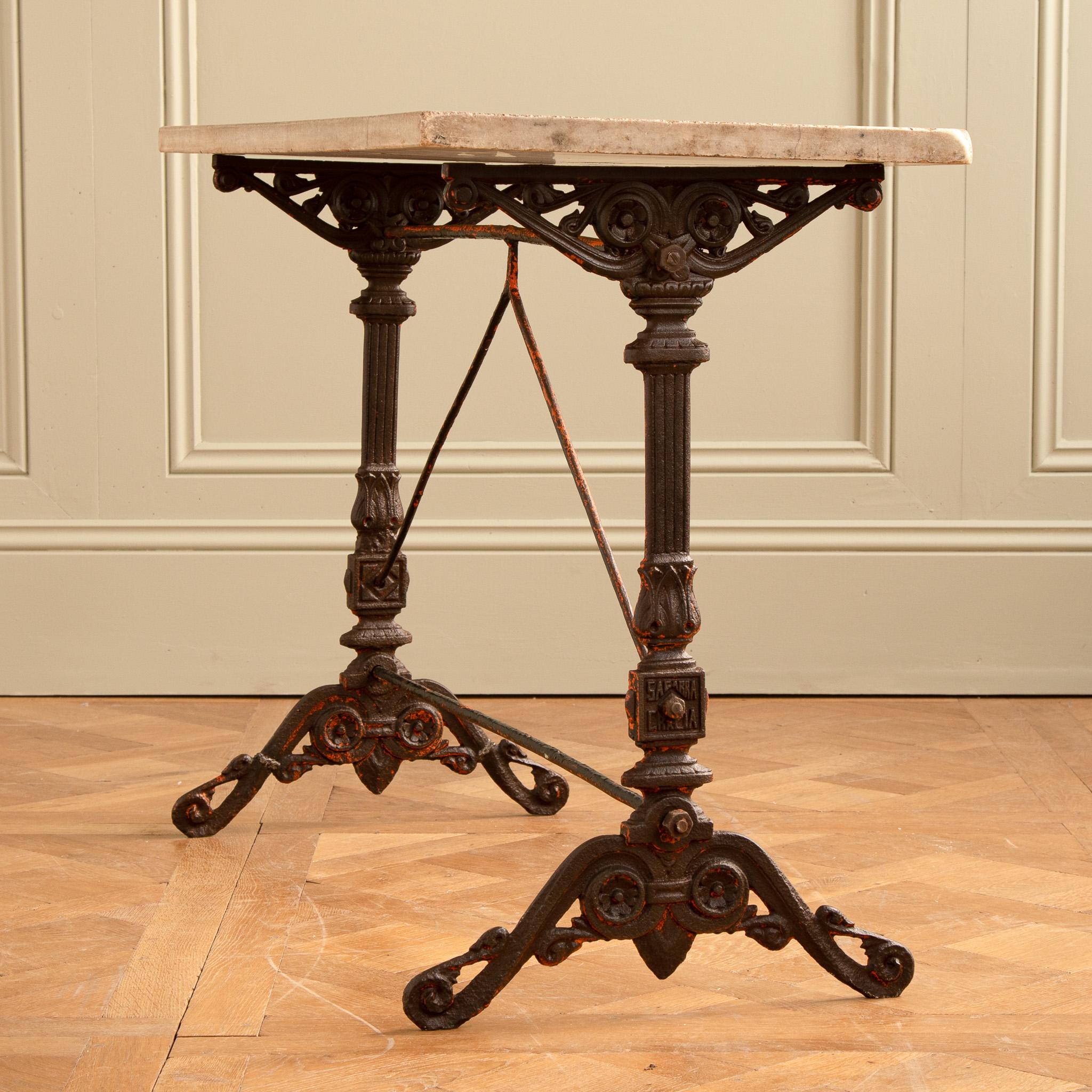Early 20th Century Early 1900s French Bistro Cafe Table with Art Nouveau Base and Marble Top For Sale