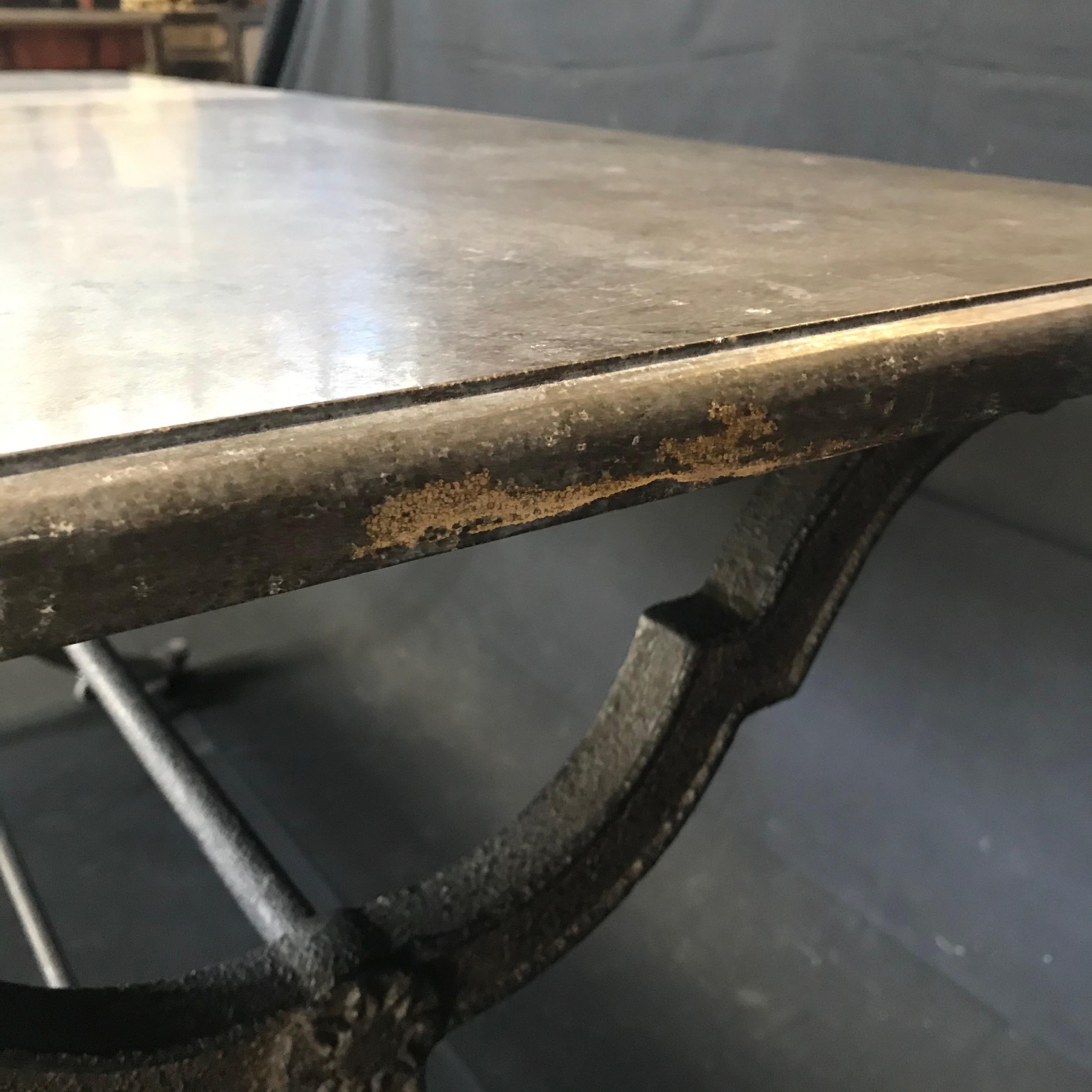 Early 1900s French Bistro or Cafe Table with Stone Top and Wrought Iron Base 6