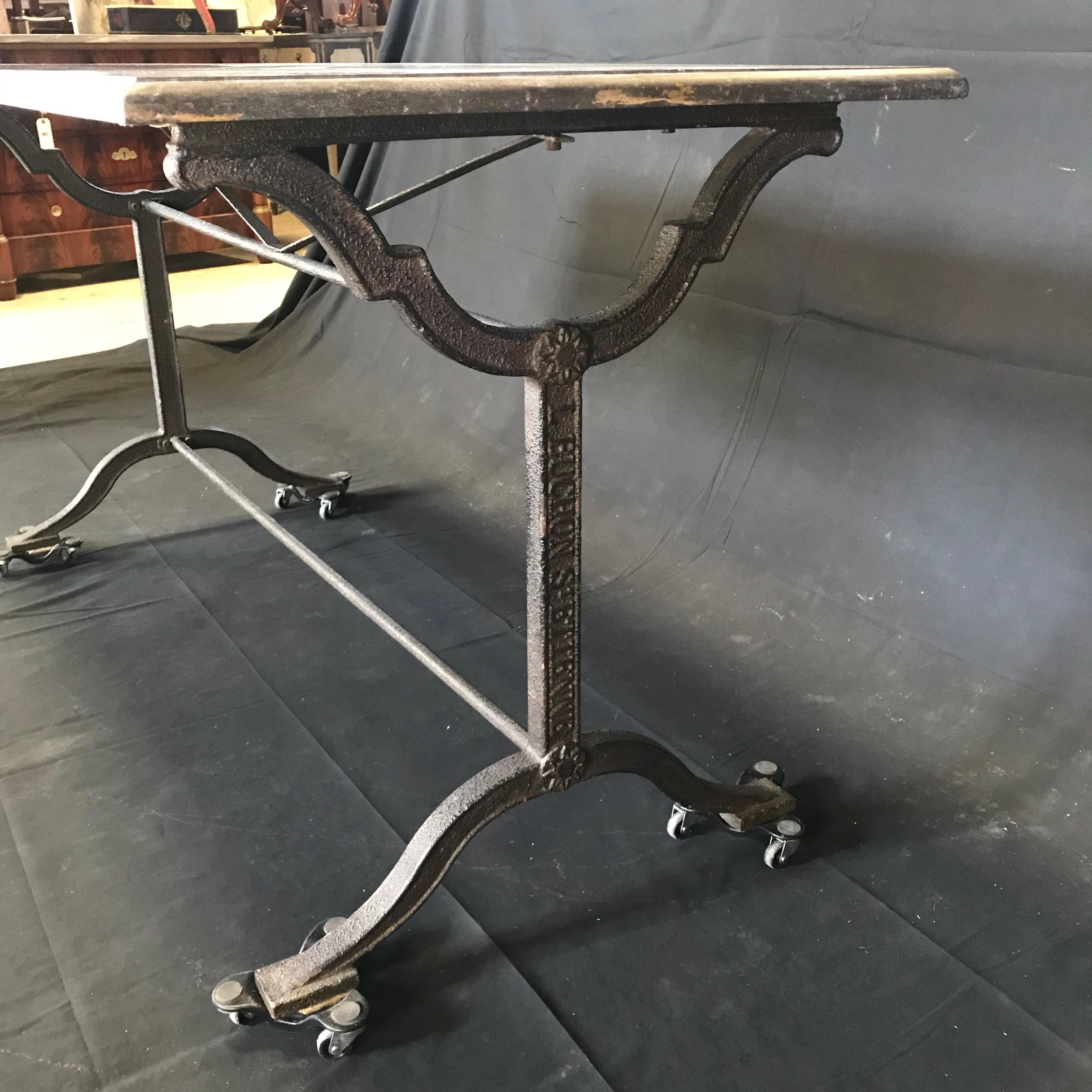 Early 1900s French Bistro or Cafe Table with Stone Top and Wrought Iron Base 7