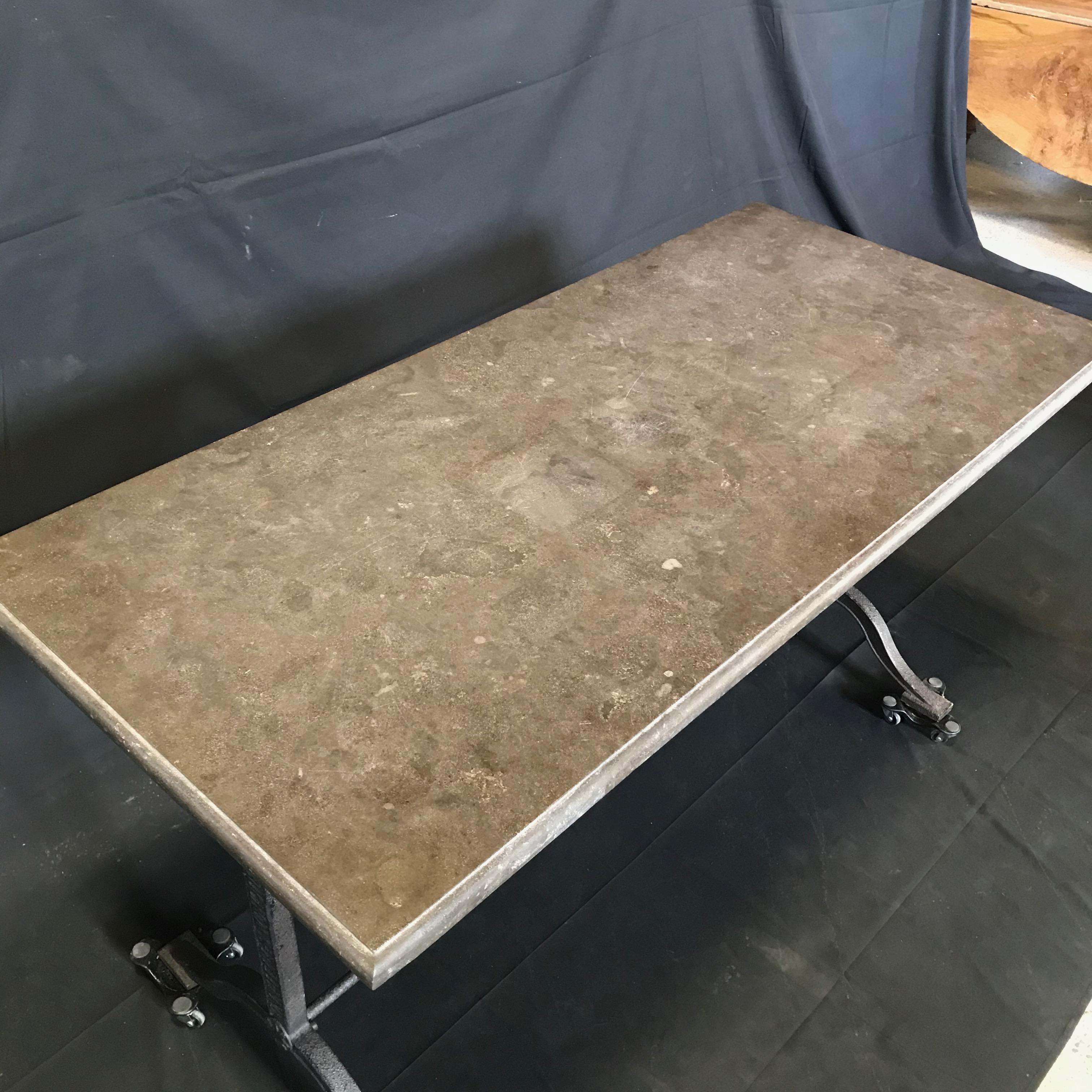 Early 1900s French Bistro or Cafe Table with Stone Top and Wrought Iron Base 4