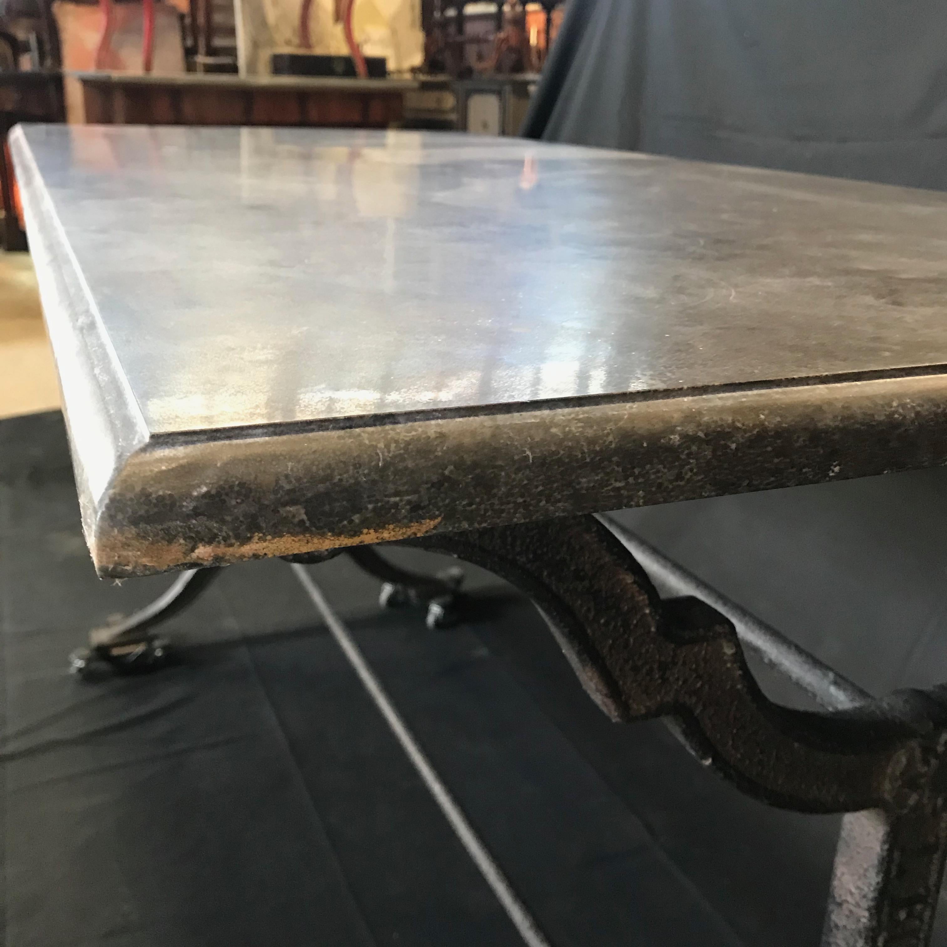 Early 1900s French Bistro or Cafe Table with Stone Top and Wrought Iron Base 5