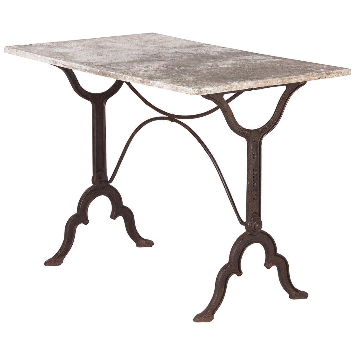 Early 1900s French Bistro Table with Marble Top Marked E.Ringuet