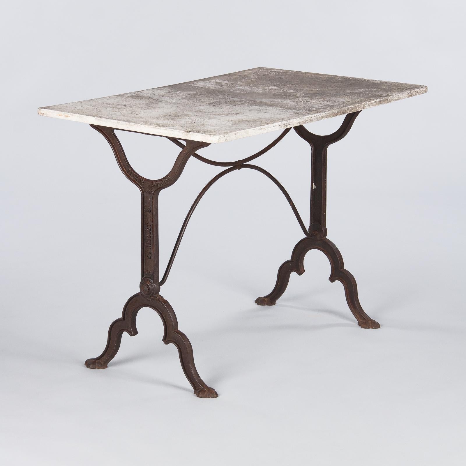 Early 1900s French Bistro Table with Marble Top Marked E.Ringuet 3