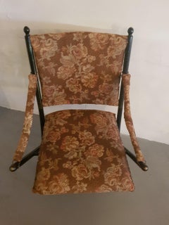 Early 1900s French Black Lacquered Wooden Campaign Folding Chair