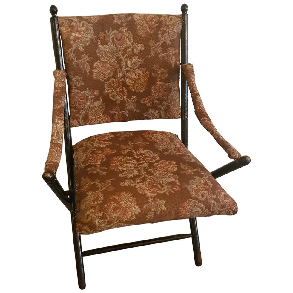 Early 1900s French Black Lacquered Wooden Campaign Folding Chair For Sale