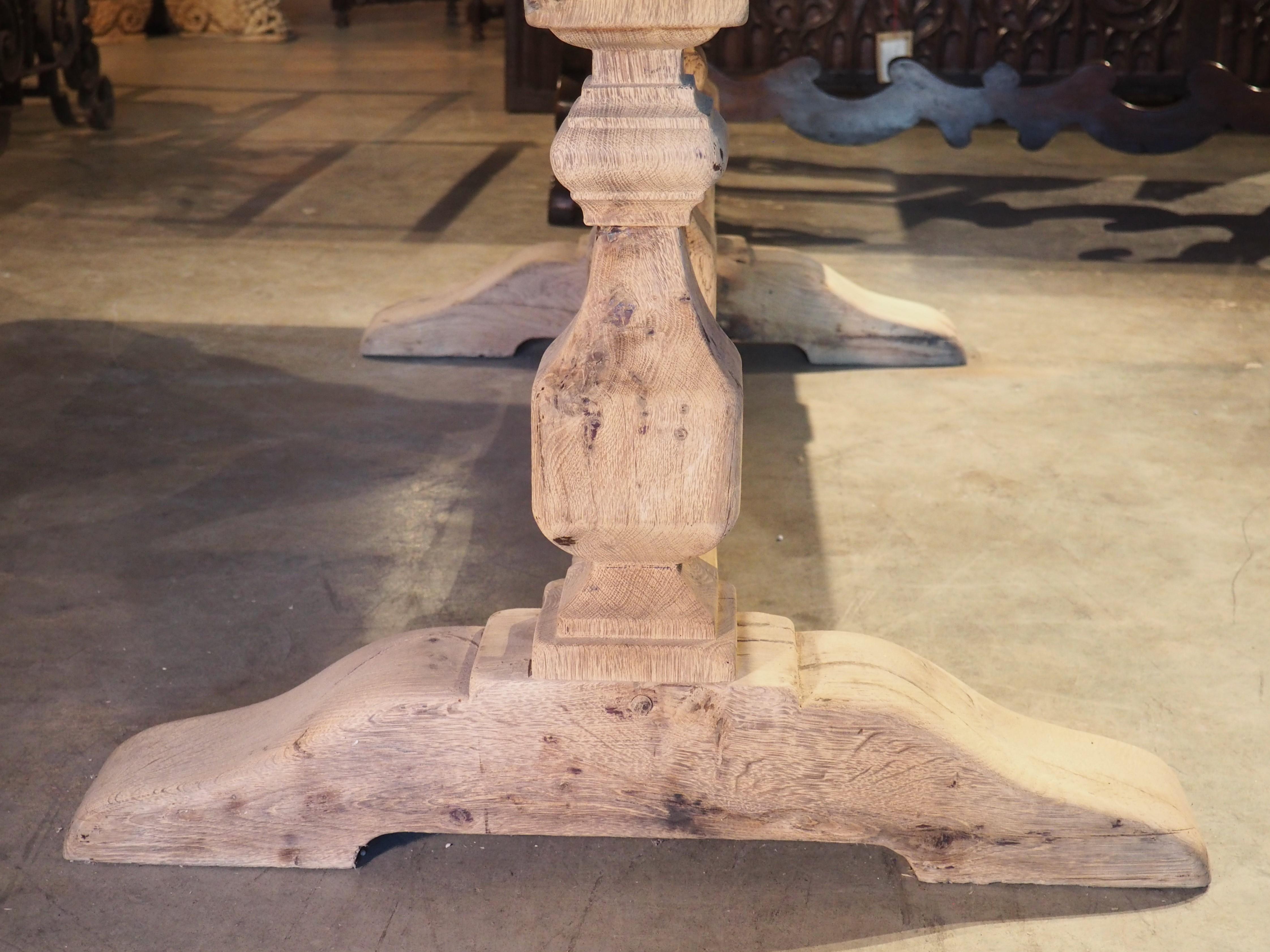 Early 1900s French Bleached Oak Monastery Table with Balustrade Stretcher 4