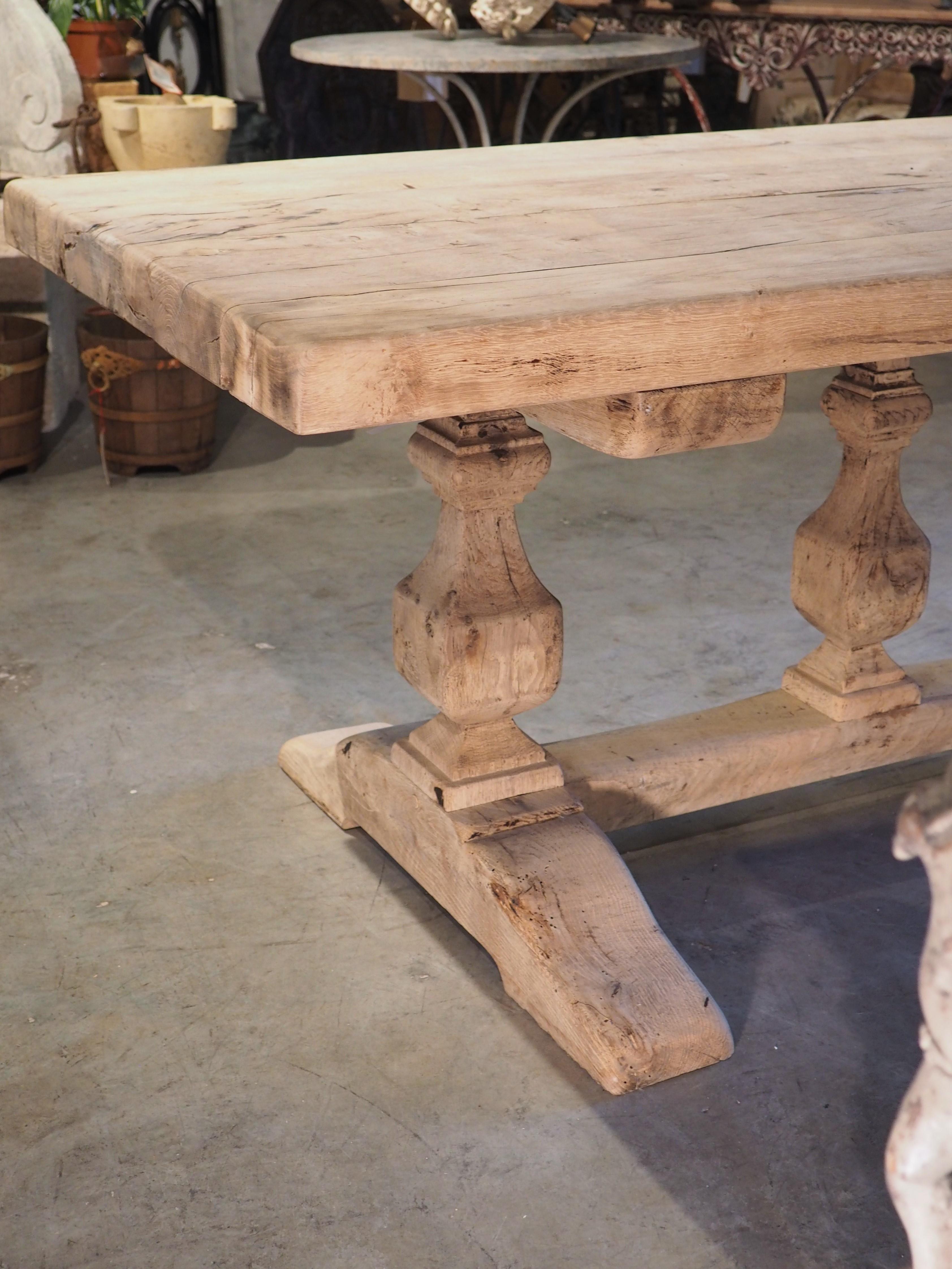 Early 1900s French Bleached Oak Monastery Table with Balustrade Stretcher 5