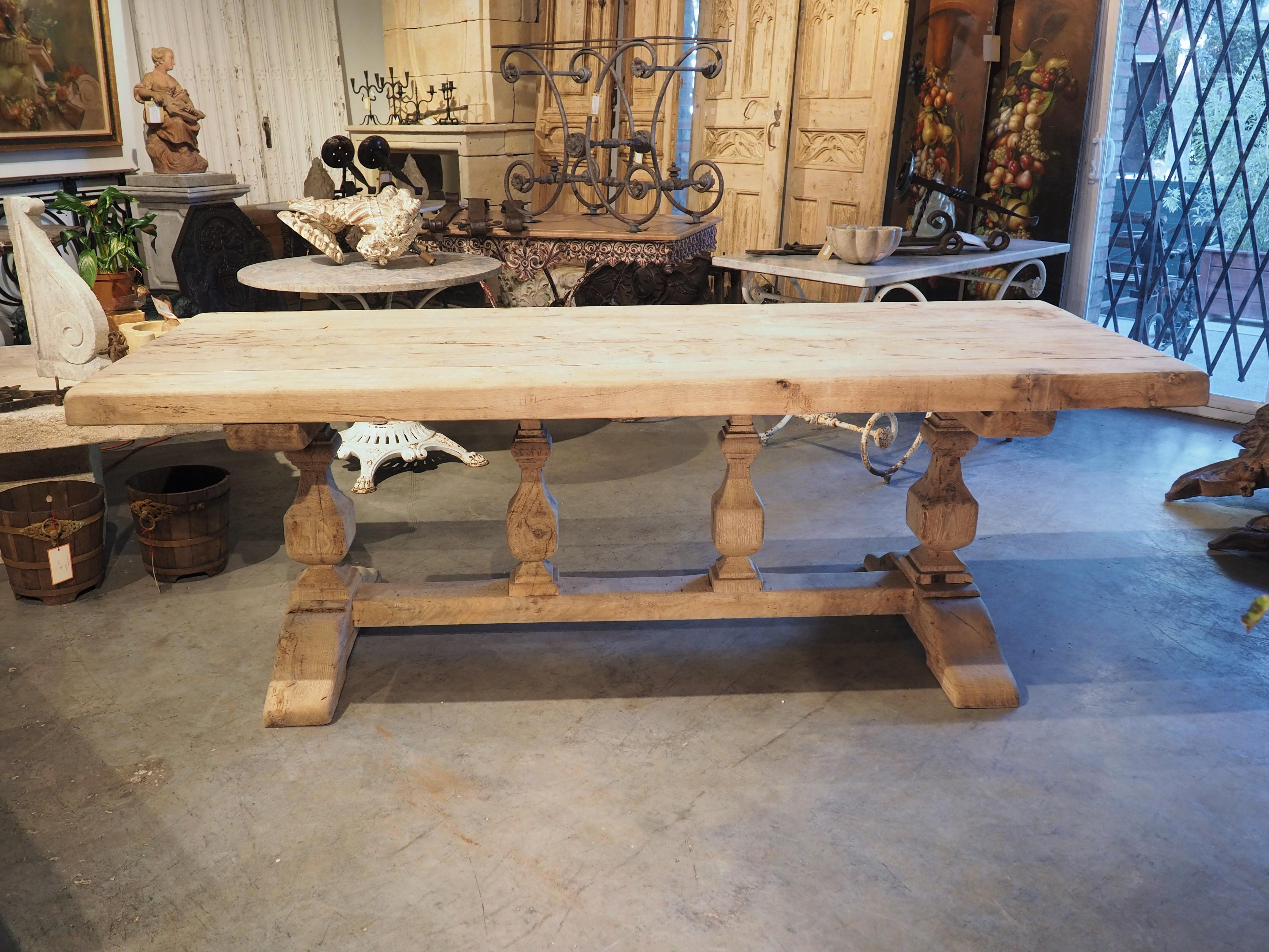 Early 1900s French Bleached Oak Monastery Table with Balustrade Stretcher 6